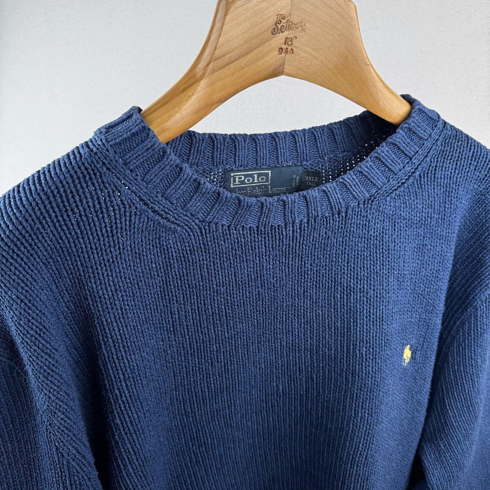 90’s Vintage Polo Ralph Lauren Sweater Men’s 3XLT Blue Knit Cotton