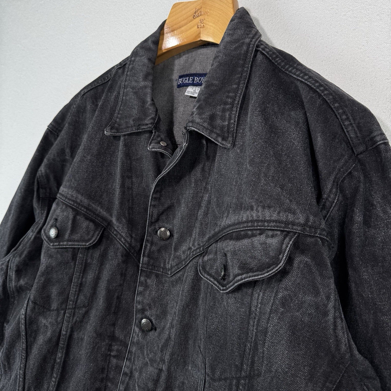 80’s Vintage Bugle Boy Denim Trucker Jacket Men’s XL Boxy Faded Black *Read