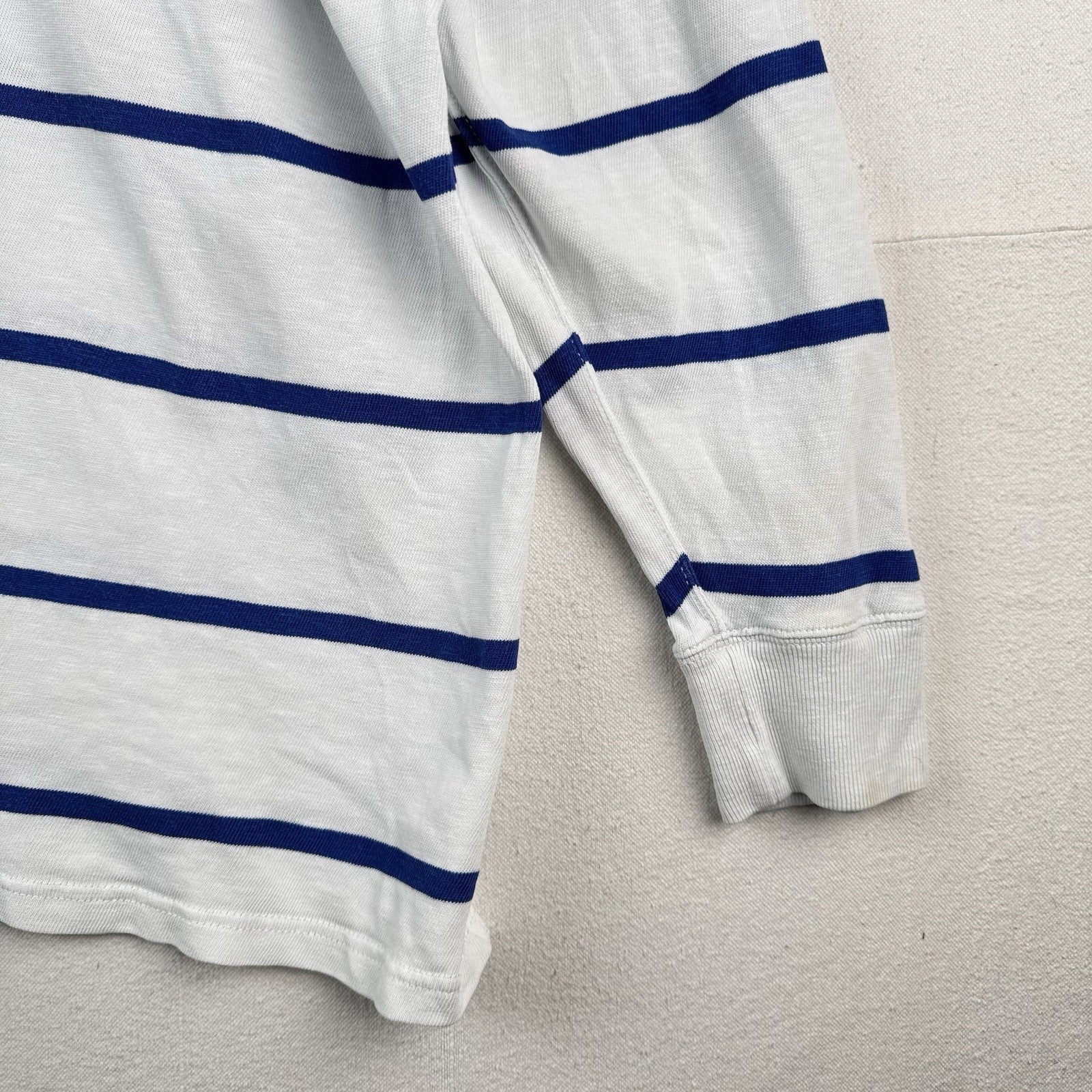 90’s Vtg Polo Ralph Lauren Rugby Shirt Mens 3XLT White Blue Stripe Lightweight