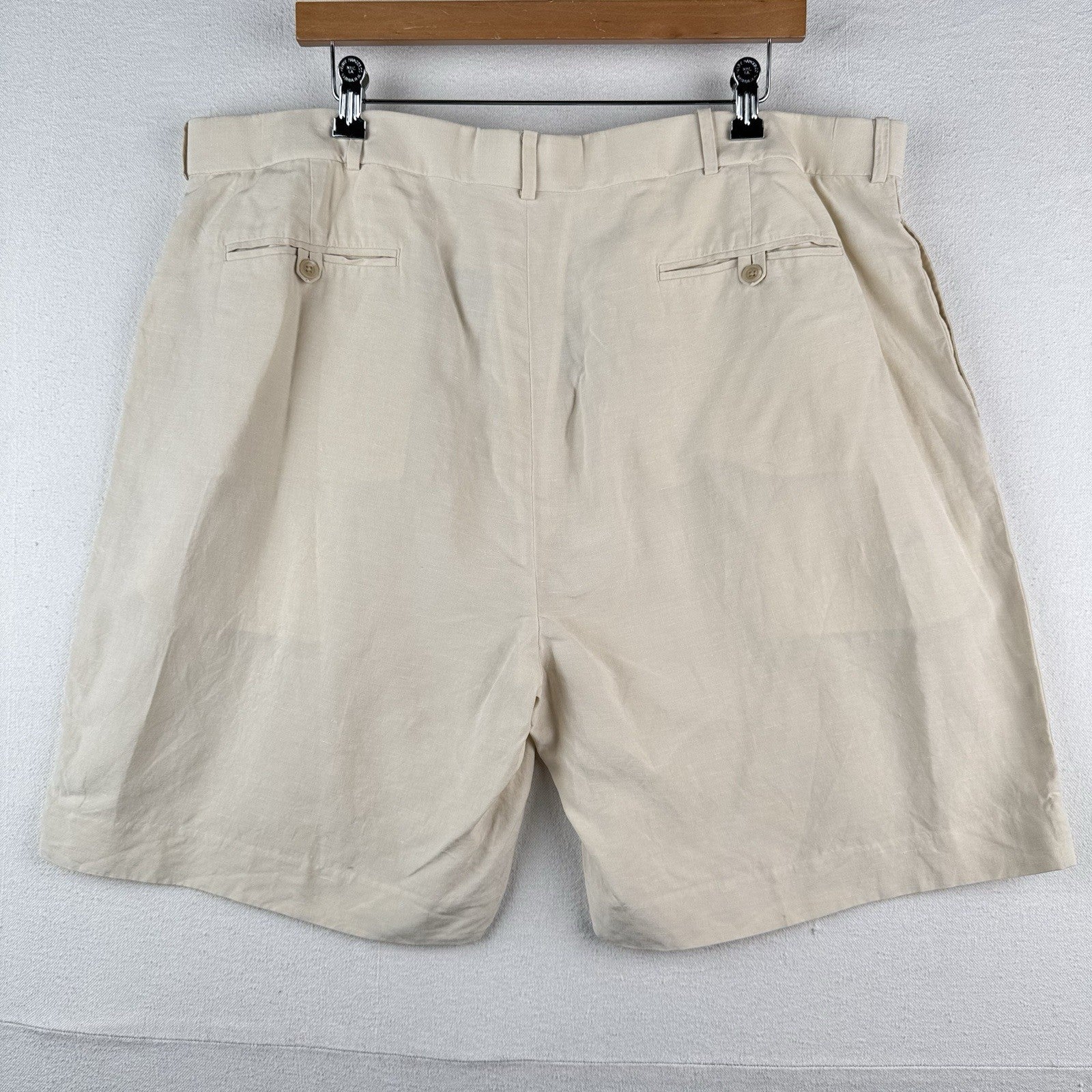Vintage Polo By Ralph Lauren Linen Silk Shorts Mens 42 Beige Pleated Chino 8"