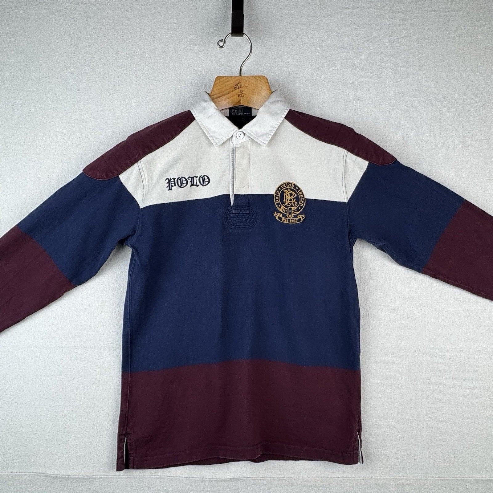 90’s Vtg Polo Ralph Lauren Women’s L Scribble Rugby  Shoulder Elbow Patch 17.5”