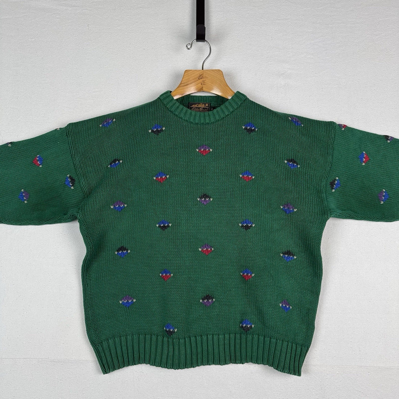 80’s 90’s Vintage Eddie Bauer Men’s L  Knit Sweater Green  Made In England
