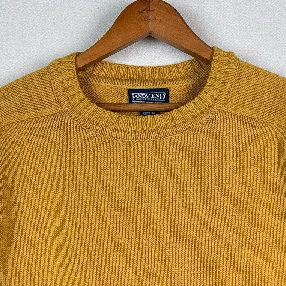 Lands End Womens Crewneck Sweater Yellow Size Large 14-16 Midweight Cotton USA