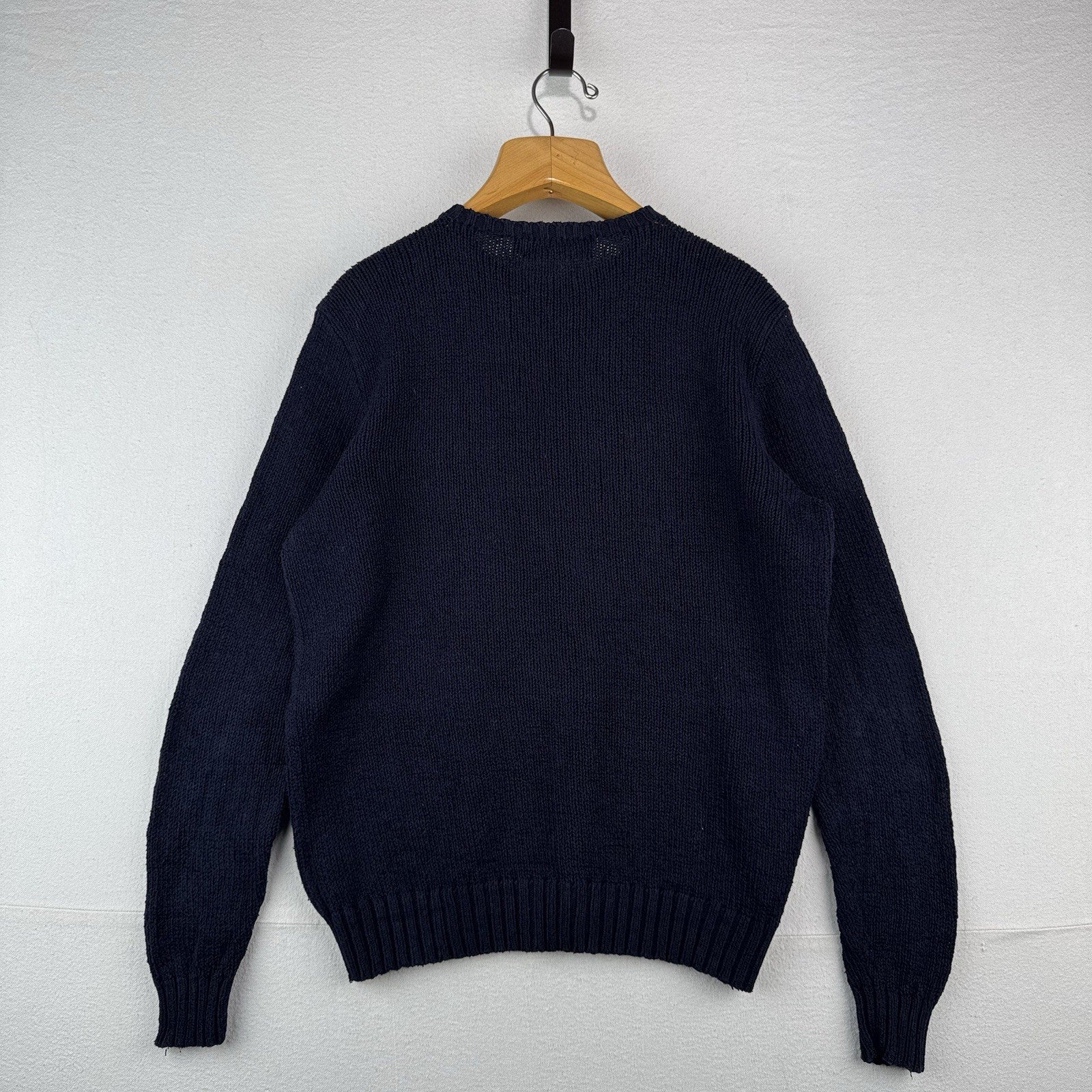 90s Vtg Polo Ralph Lauren Sweater Men's M Navy 100% Cotton Crewneck Red Pony