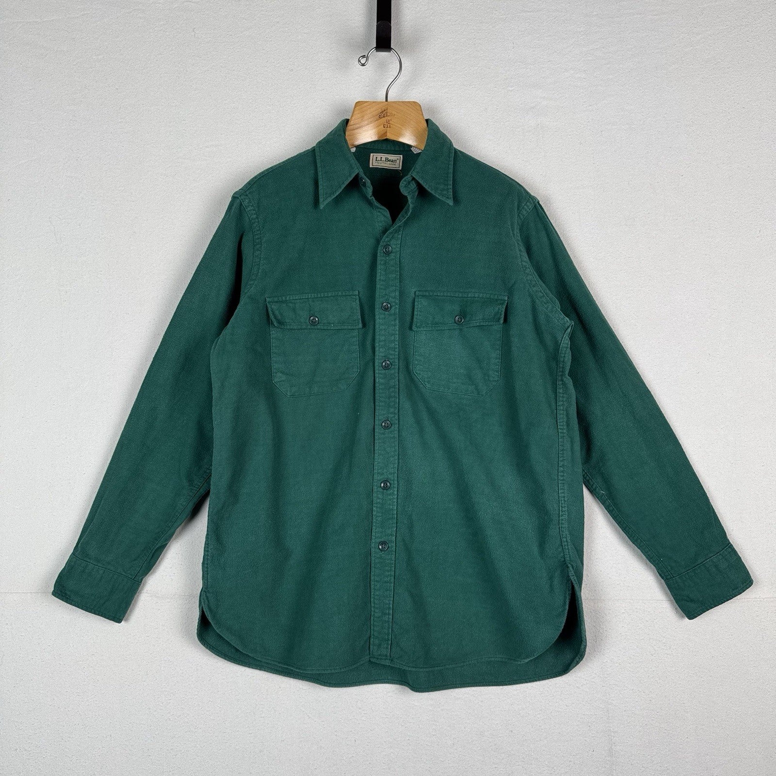 Vintage L.L. Bean Vintage Men’s Large L (16.5) Chamois Shirt Green Heavy Flannel