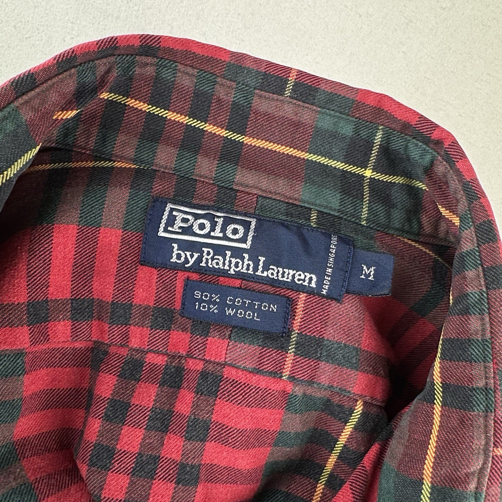 90’s Vtg Polo Ralph Lauren Tartan Plaid Wool Blend Flannel Shirt Men's M Red