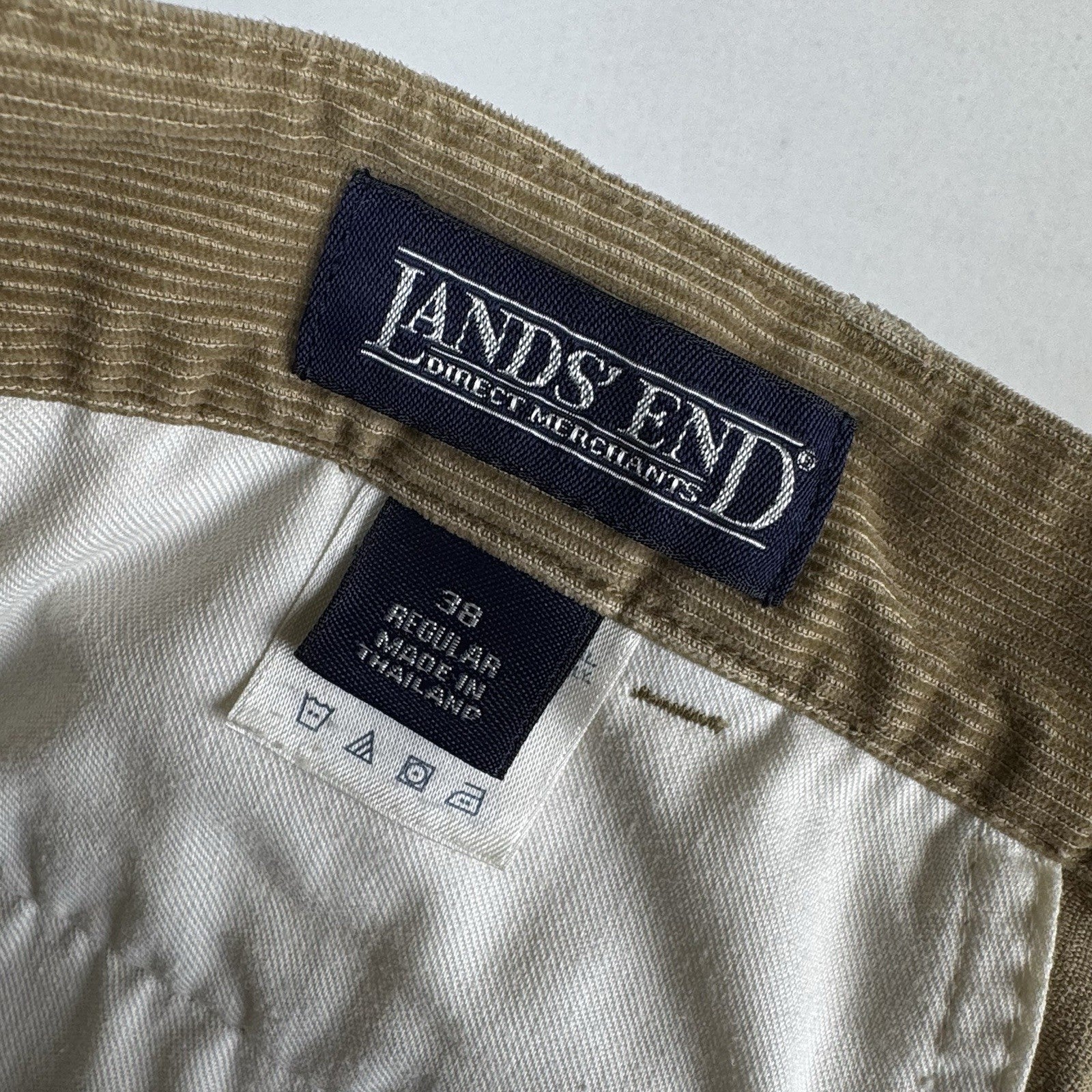 Vtg Lands' End Men’s Corduroy Fine Wale Pleated Front Cuffed Pants Khaki  38X30