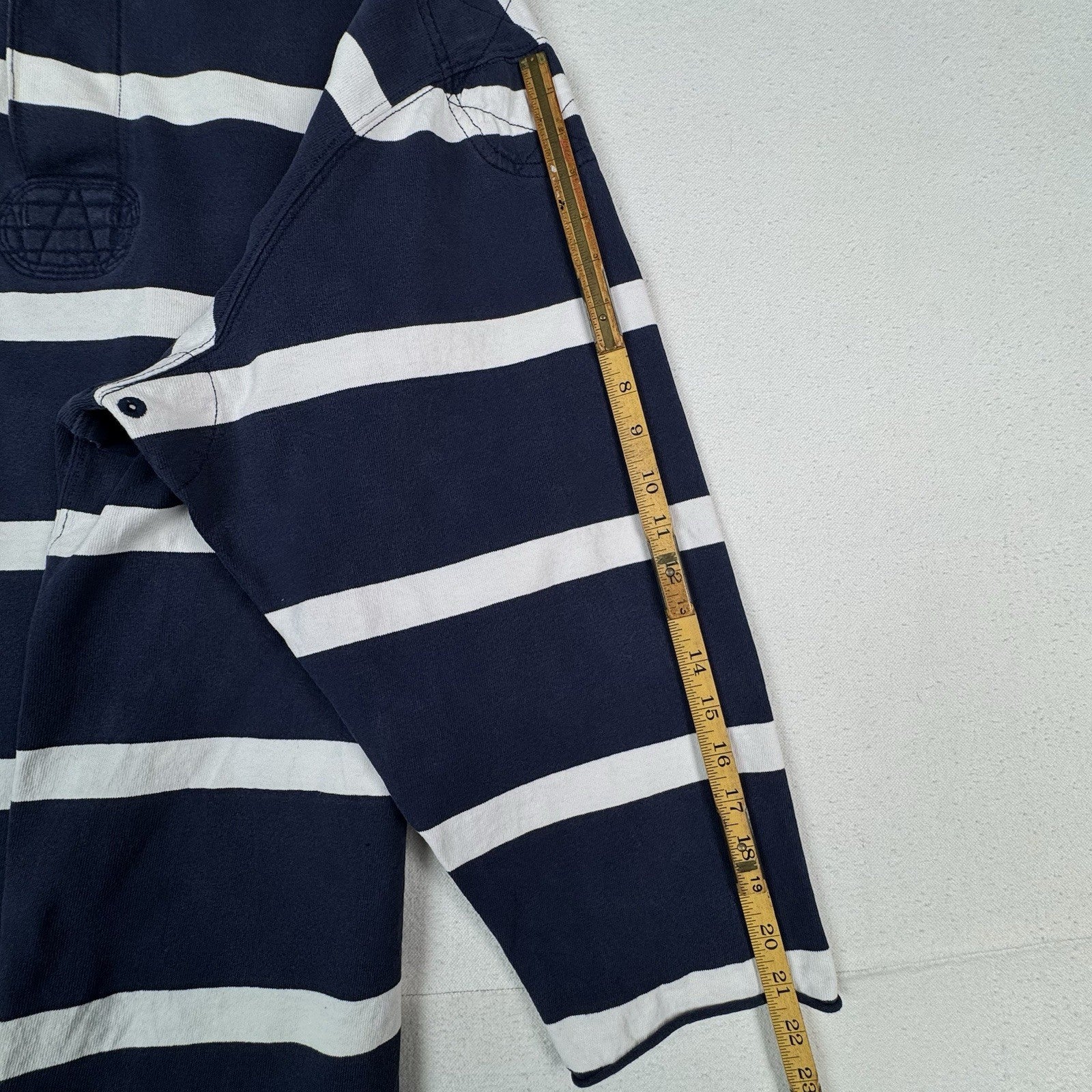 Polo Ralph Lauren Rugby Shirt 4XLB Blue White Quilted Elbow Patch *No Cuffs