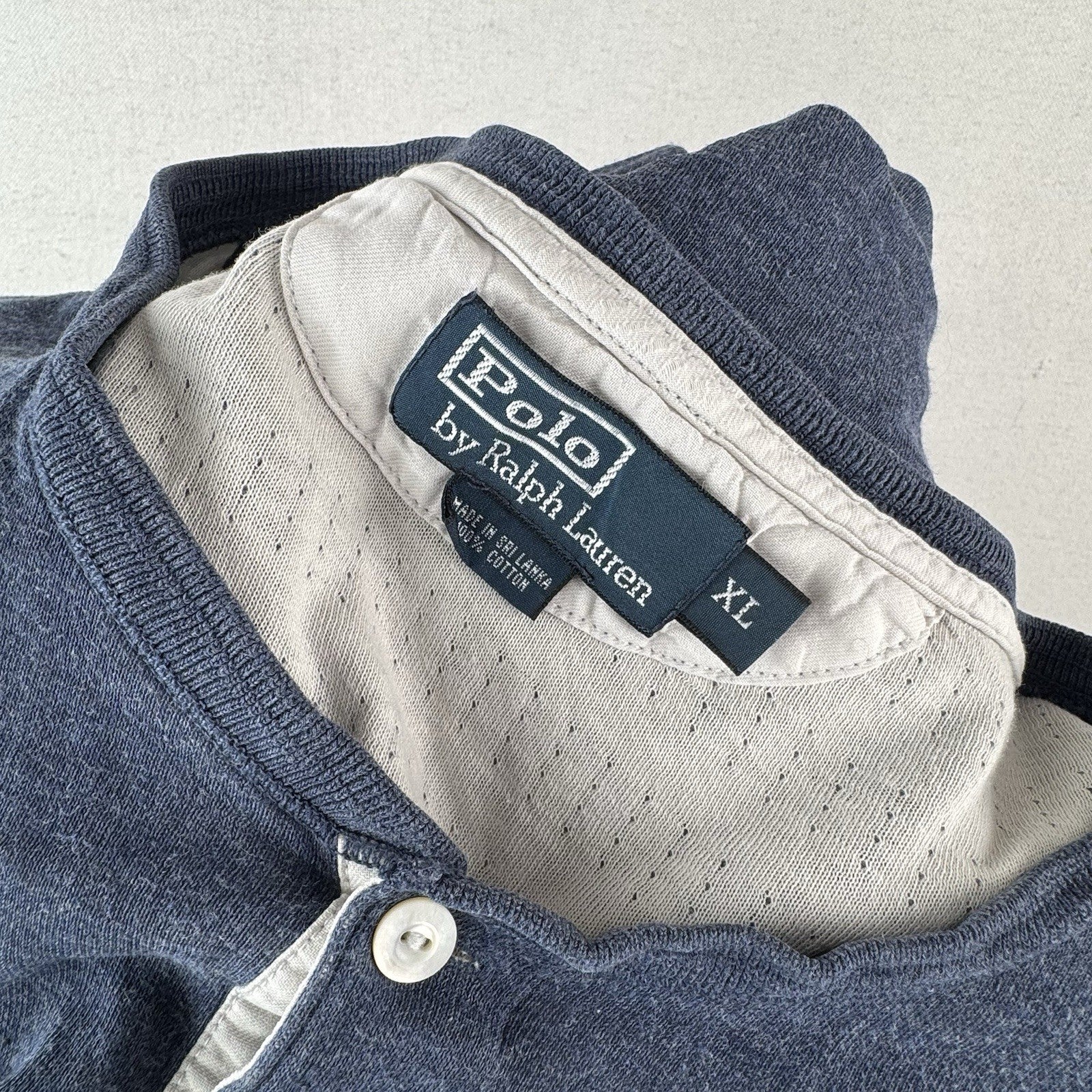 Vtg Polo Ralph Lauren Shirt Mens XL Blue Long Sleeve Henley 100% Cotton *Read