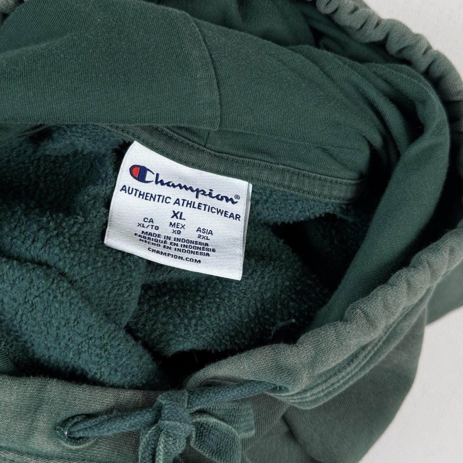 Men's Champion Soft Green Vintage Wash Varsity Graphic Hoodie Size XL