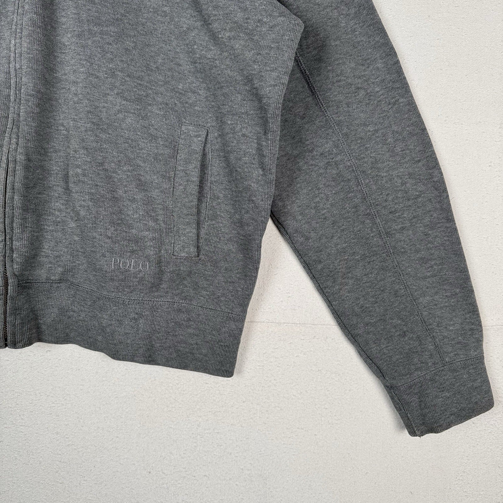 Vtg Polo Ralph Lauren Mens XL Gray Ribbed Cardigan Full Zip Sweater *Read