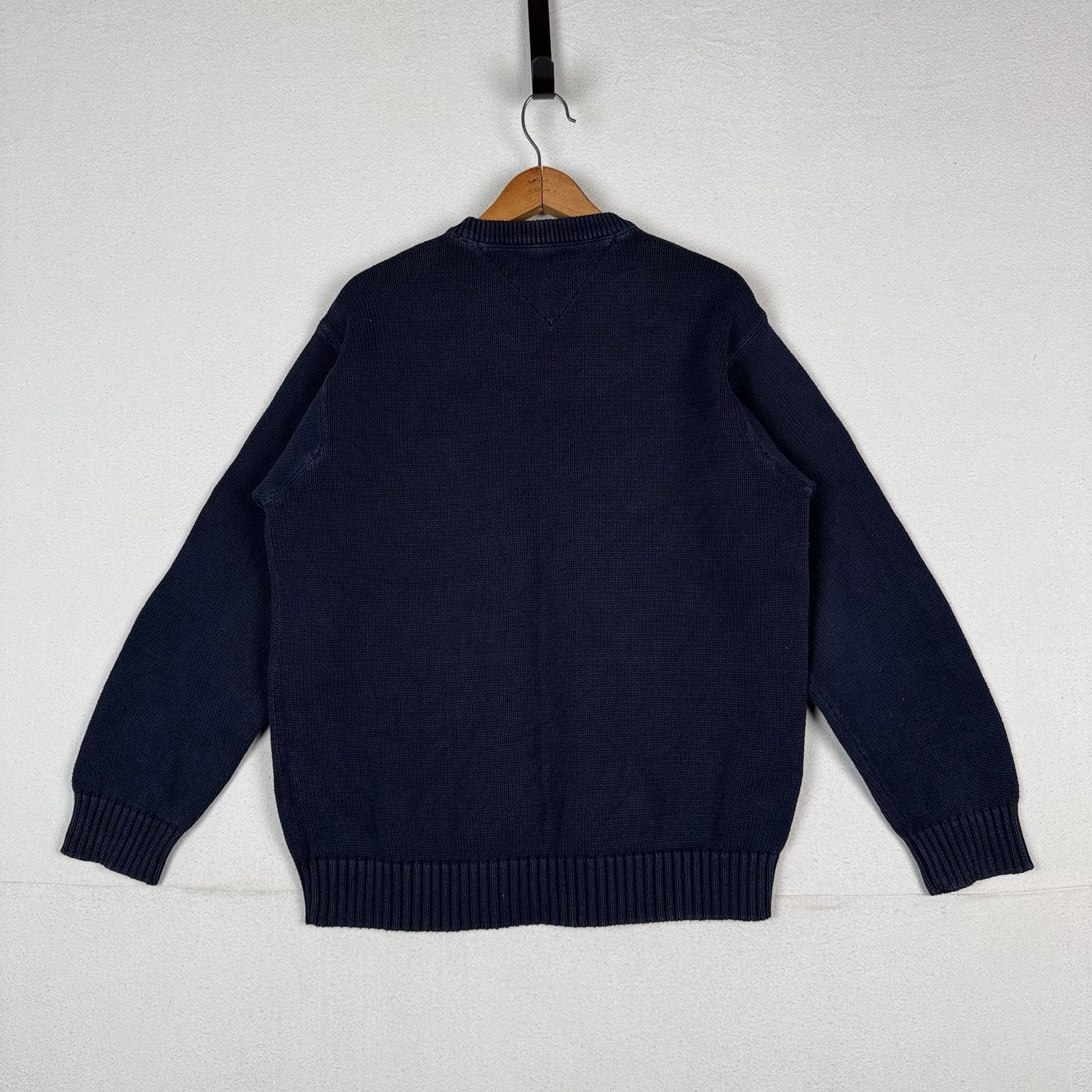 Vintage Tommy Hilfiger Men's Knit Cotton Navy Blue Crewneck Sweater Large