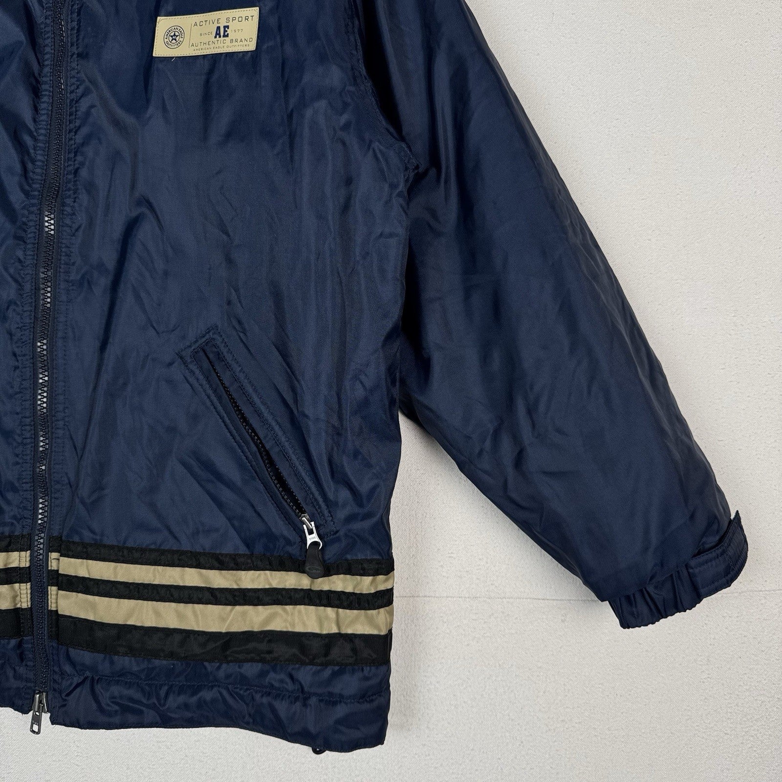 Vintage American Eagle Parka Size S Full Zip Heavyweight Sherpa Nylon Blue 90s