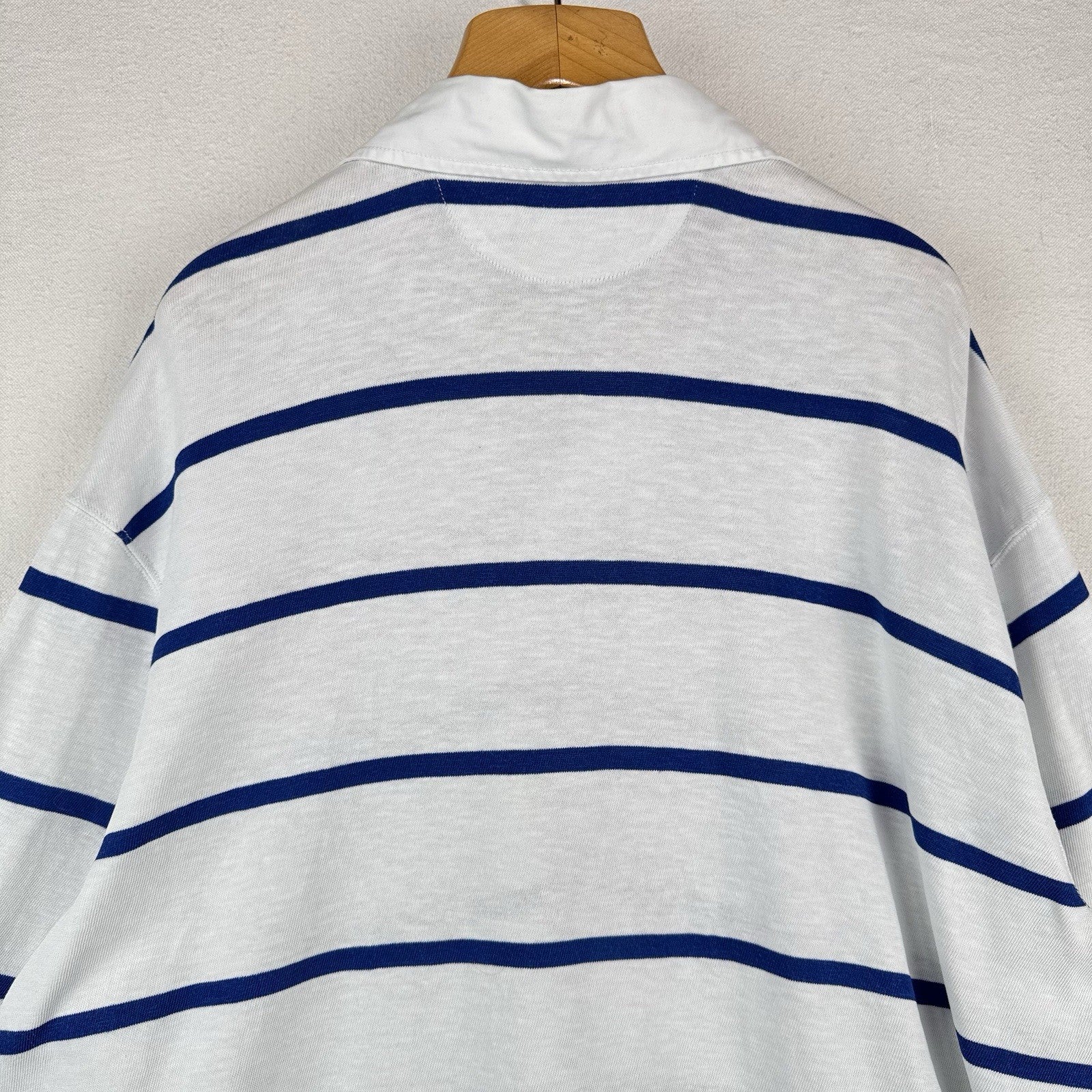 90’s Vtg Polo Ralph Lauren Rugby Shirt Mens 3XLT White Blue Stripe Lightweight
