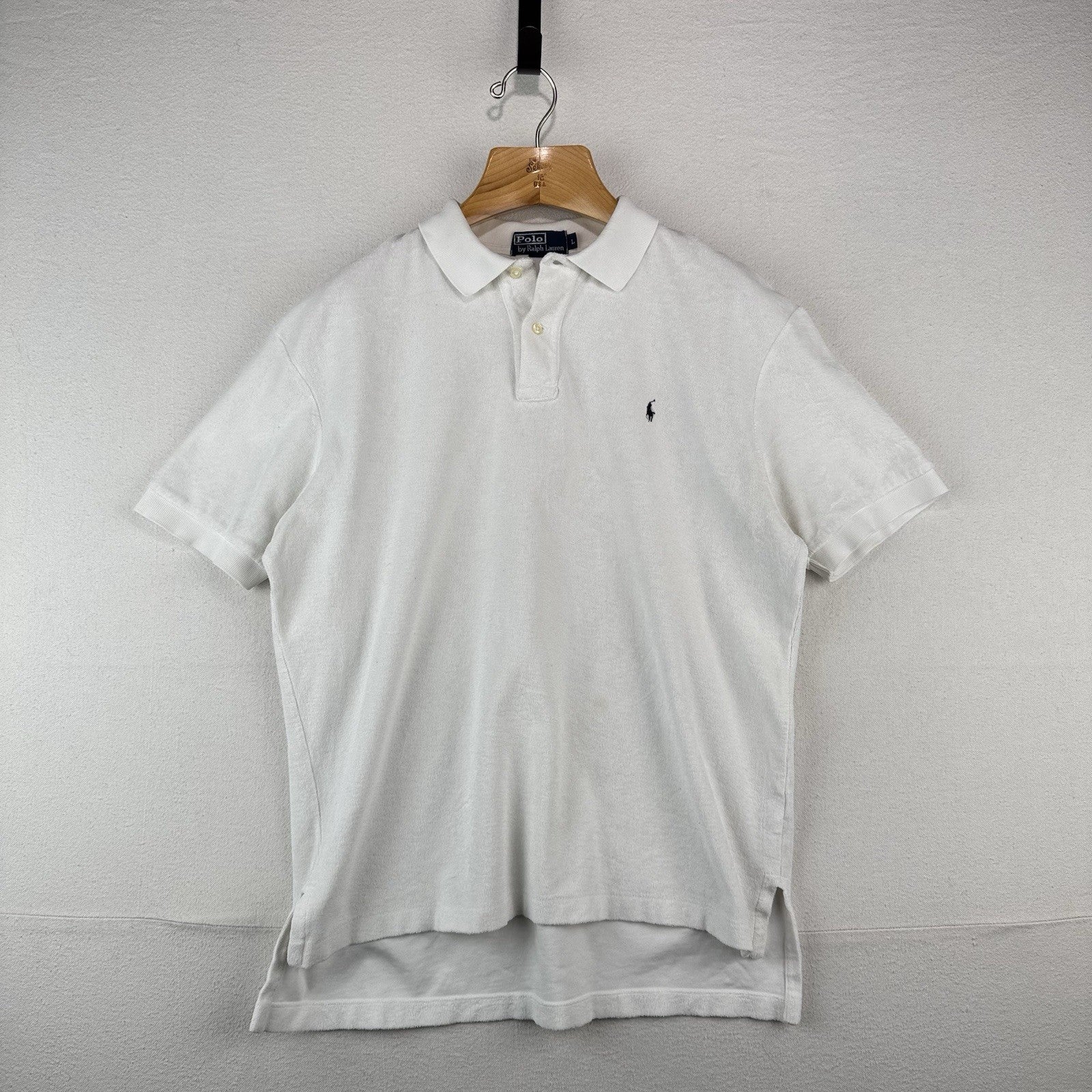 90’s Vtg Polo Ralph Lauren Terry Cloth Shirt Mens L White Pool Resort Cabana