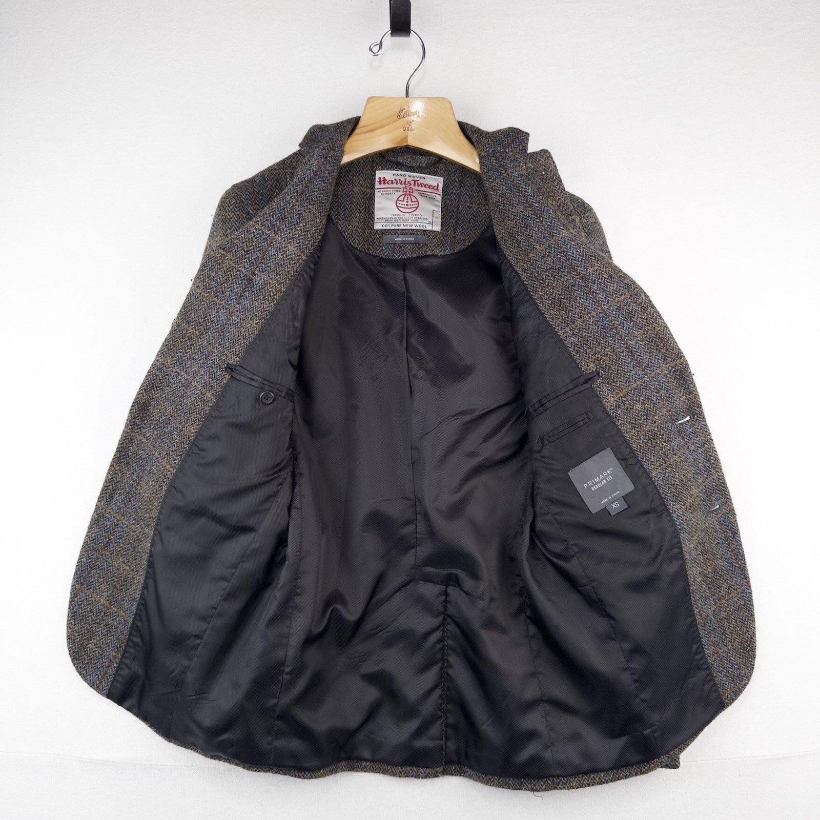 Harris Tweed 100% Pure New Wool Brown Gray Herringbone XS Regular Chest 34”