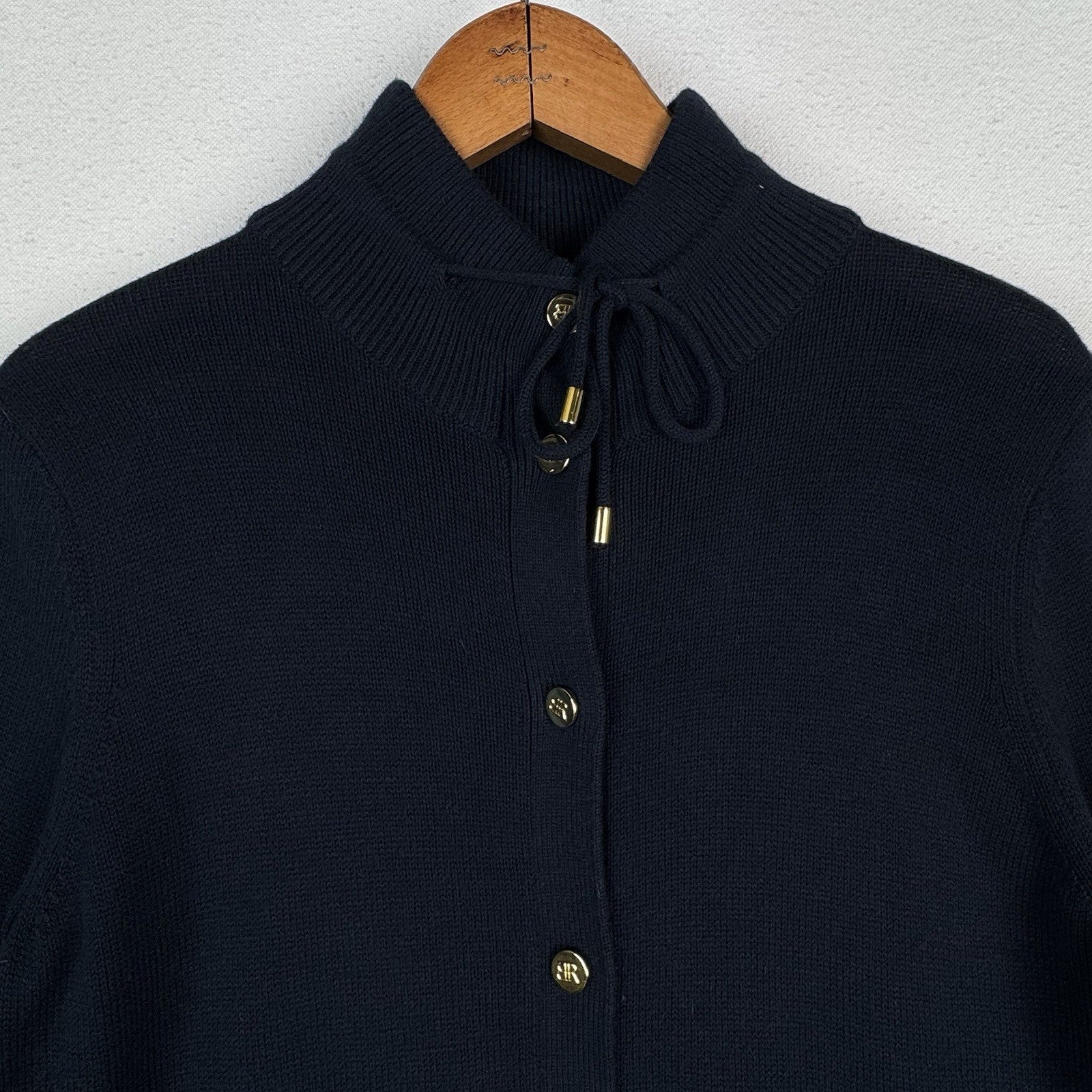 Banana Republic Women’s Size Medium Navy Gold 29” Cardigan Sweater Cotton/Angora