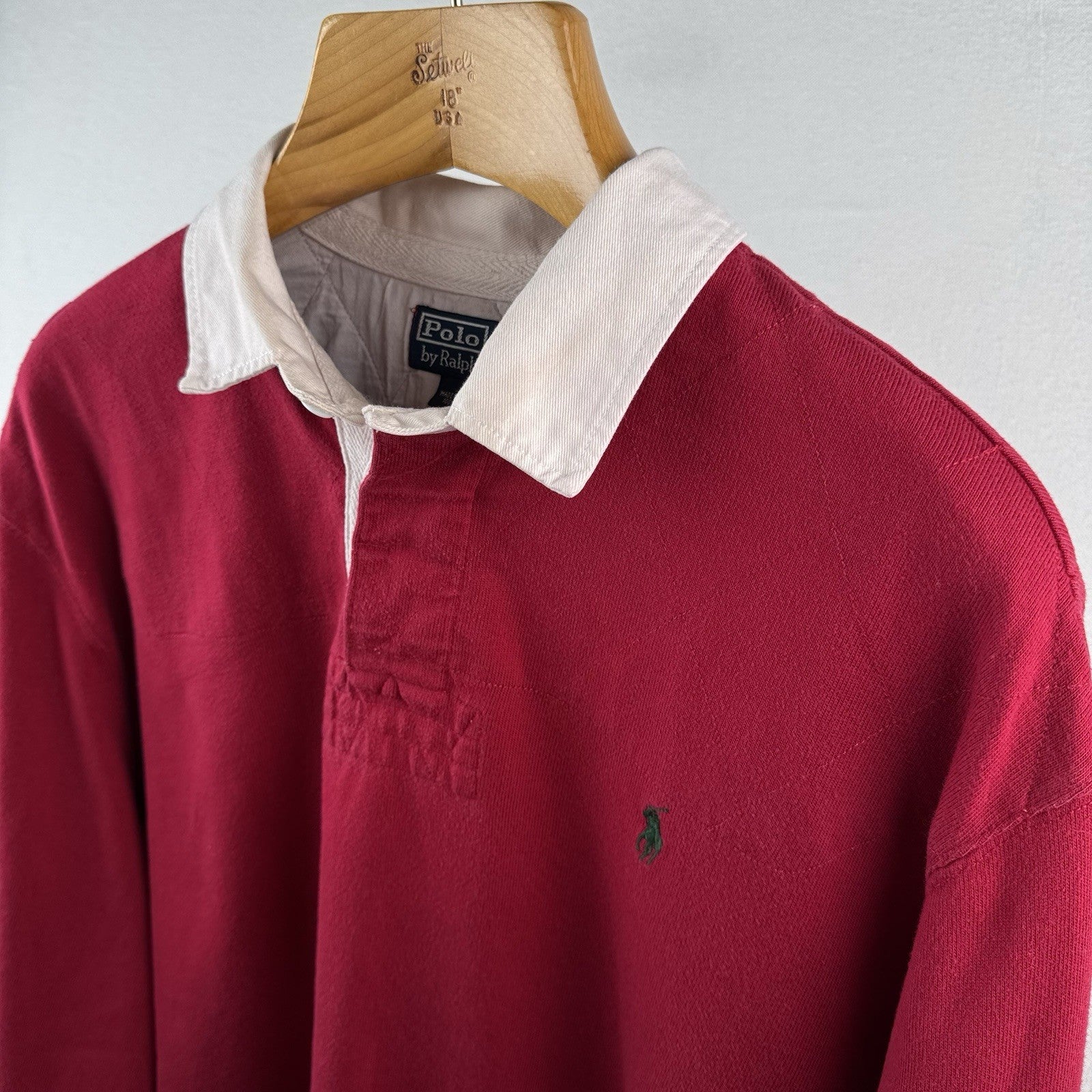90’s Vintage Polo Ralph Lauren Rugby Men’s 2XL Red Green Pony Quilted Shoulders