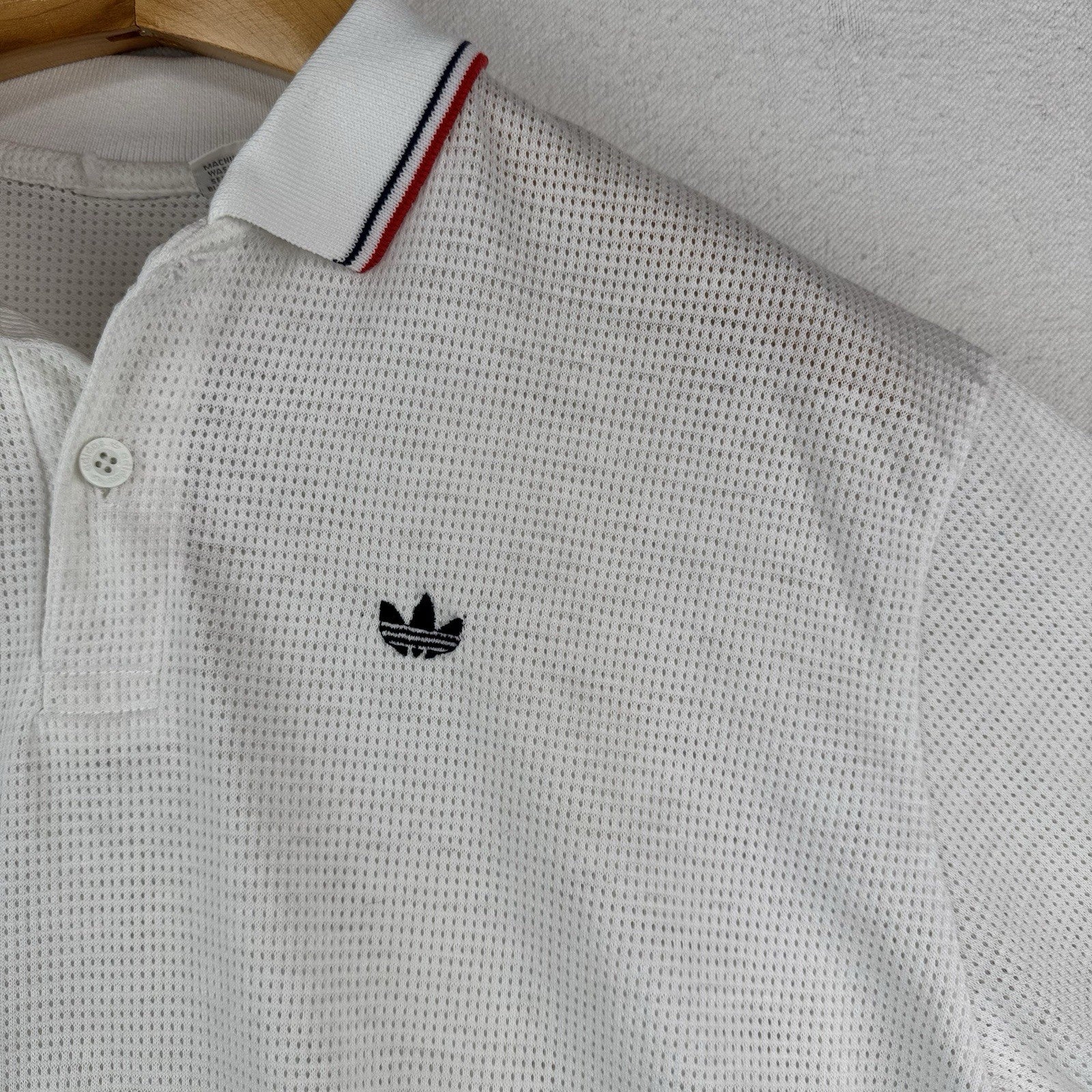 80’s Vtg Adidas Mesh Knit Polo Shirt Men’s XL Trefoil Tennis Golf White Made USA