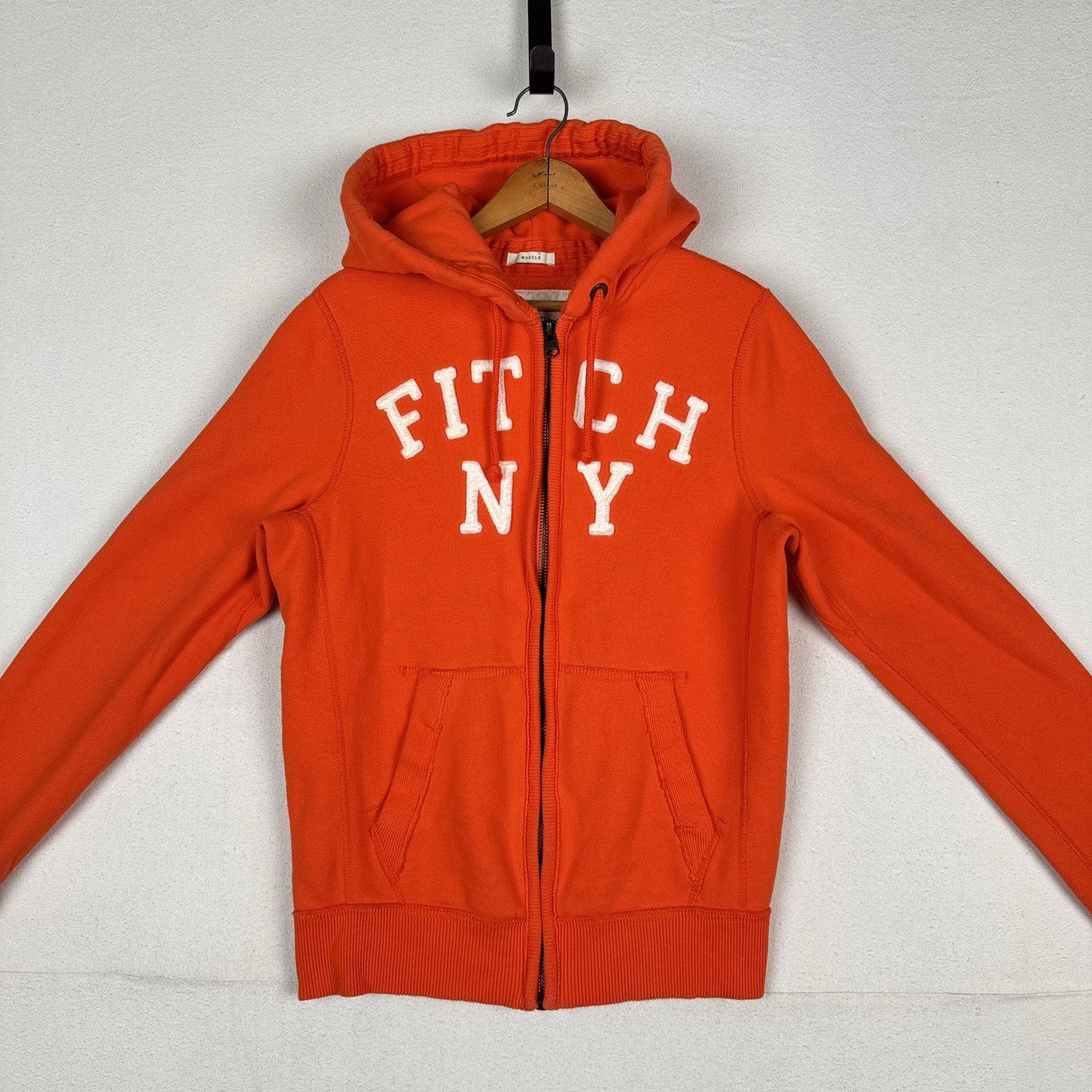 Vintage Abercrombie & Fitch NY Muscle High Cotton Zip Hoodie Orange Large