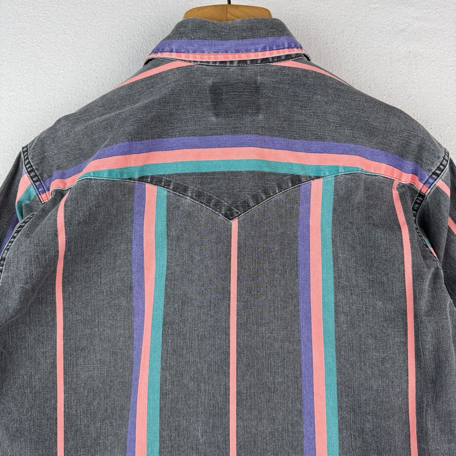 Vtg Wrangler Brushpopper Shirt Men 16.5x35 Pink Blue Stripe Western Cowboy Rodeo