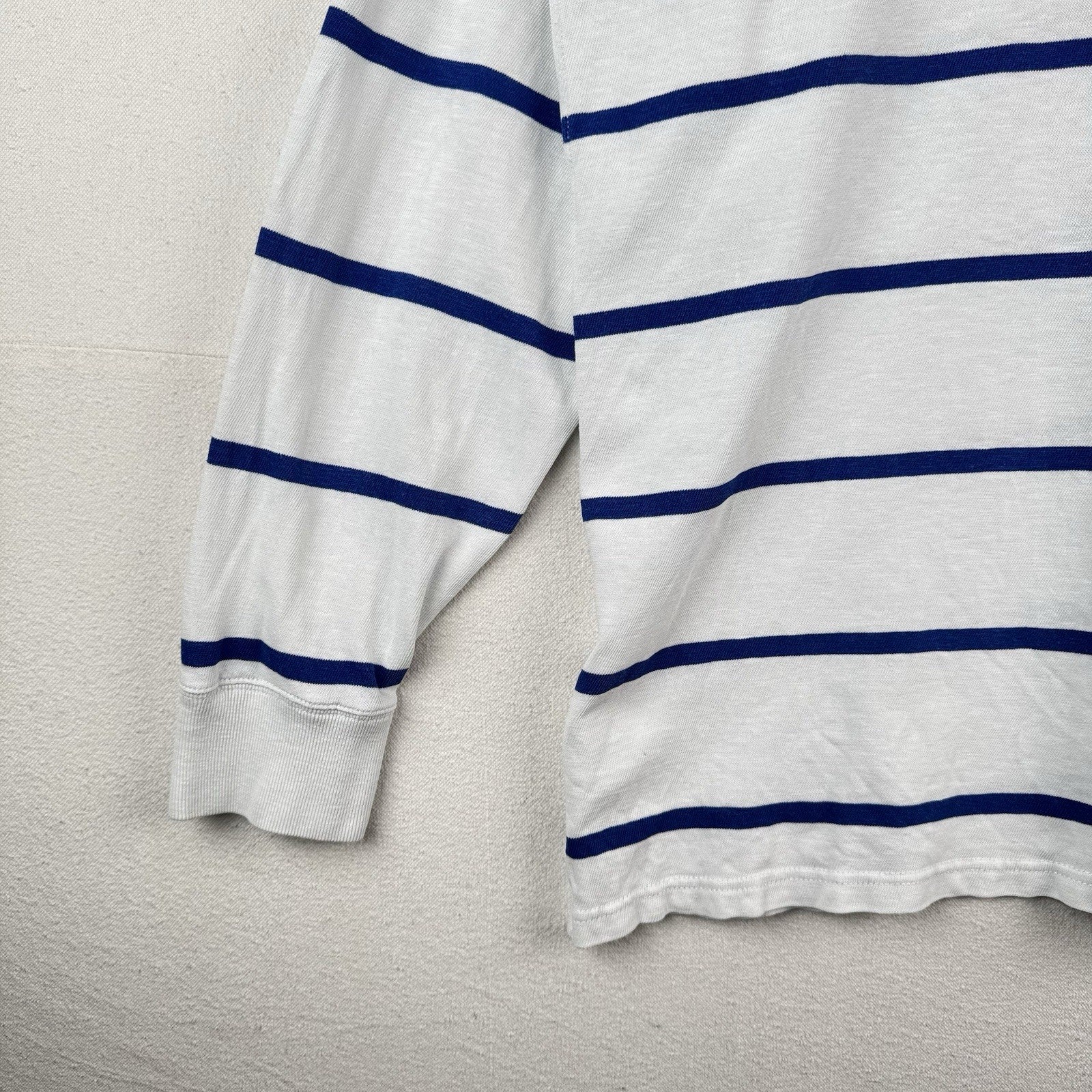 90’s Vtg Polo Ralph Lauren Rugby Shirt Mens 3XLT White Blue Stripe Lightweight