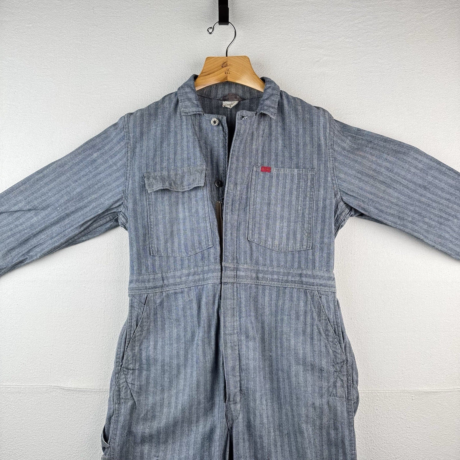 50/60s Vtg Big Smith Hickory Herringbone Coveralls Union Made in USA 40/42 Short
