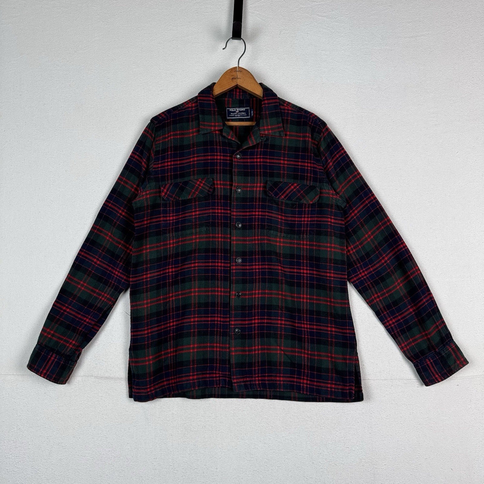 Vtg Ralph Lauren Polo Sport Tartan Plaid Flannel Ski Camp Work Shirt Mens Size M