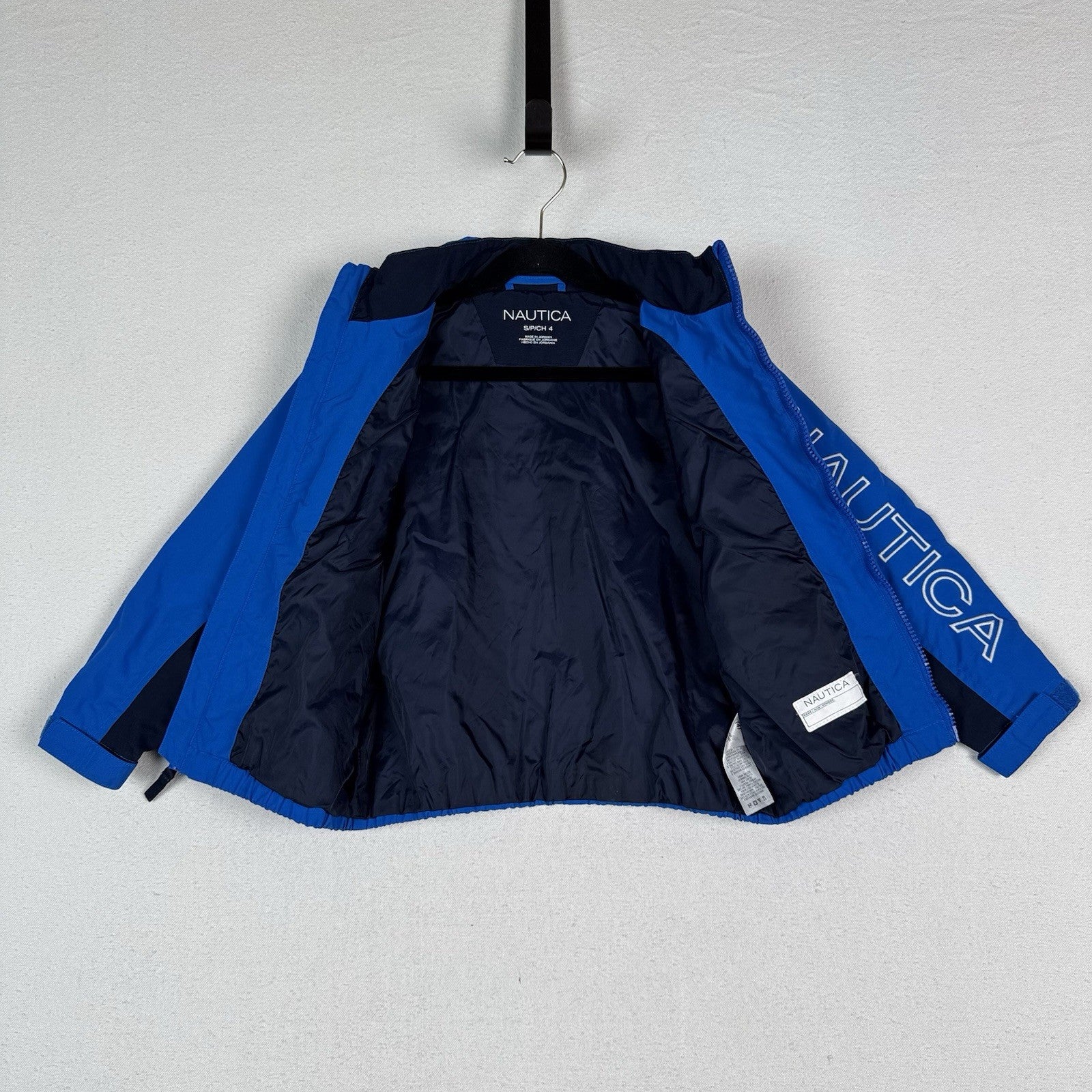 Nautica Jacket Windbreaker Spell Out Toddler Kids Sailing 4T Blue Stowaway Hood