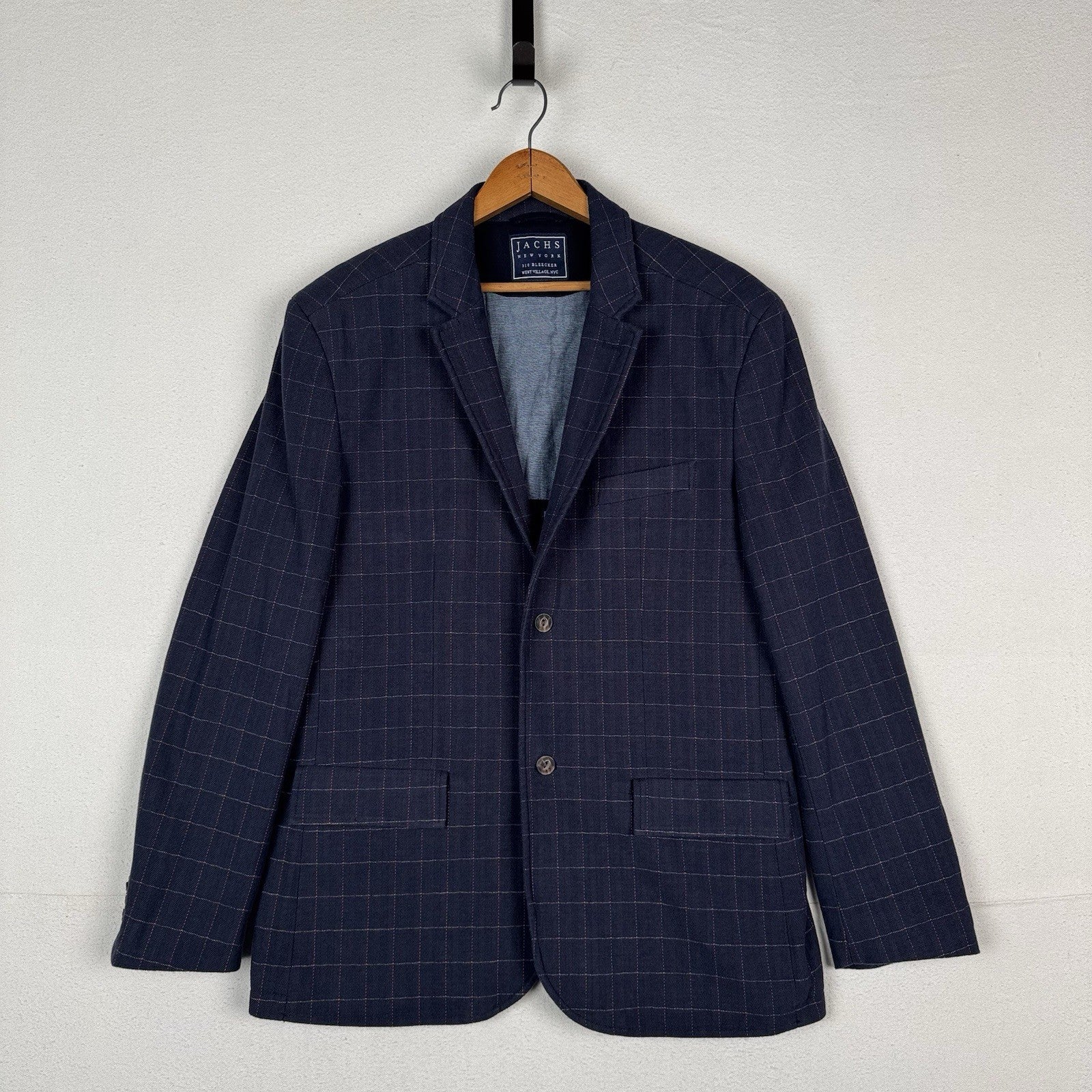 Jachs New York Blazer Mens Large Navy Windowpane Stretch Sport Coat 2-Button