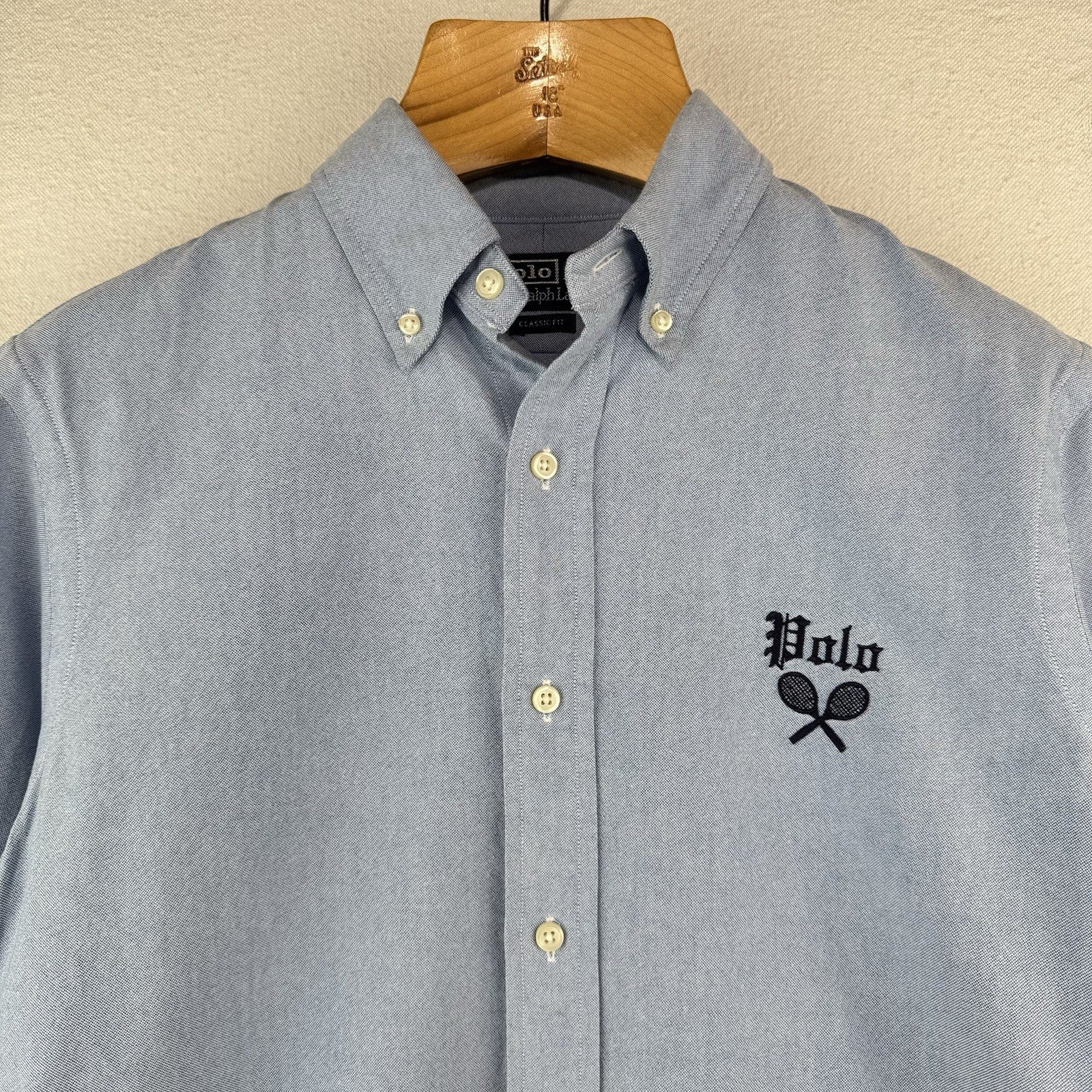 Polo Ralph Lauren Men’s M Classic-Fit Embroidered P-Wing Oxford Shirt Blue