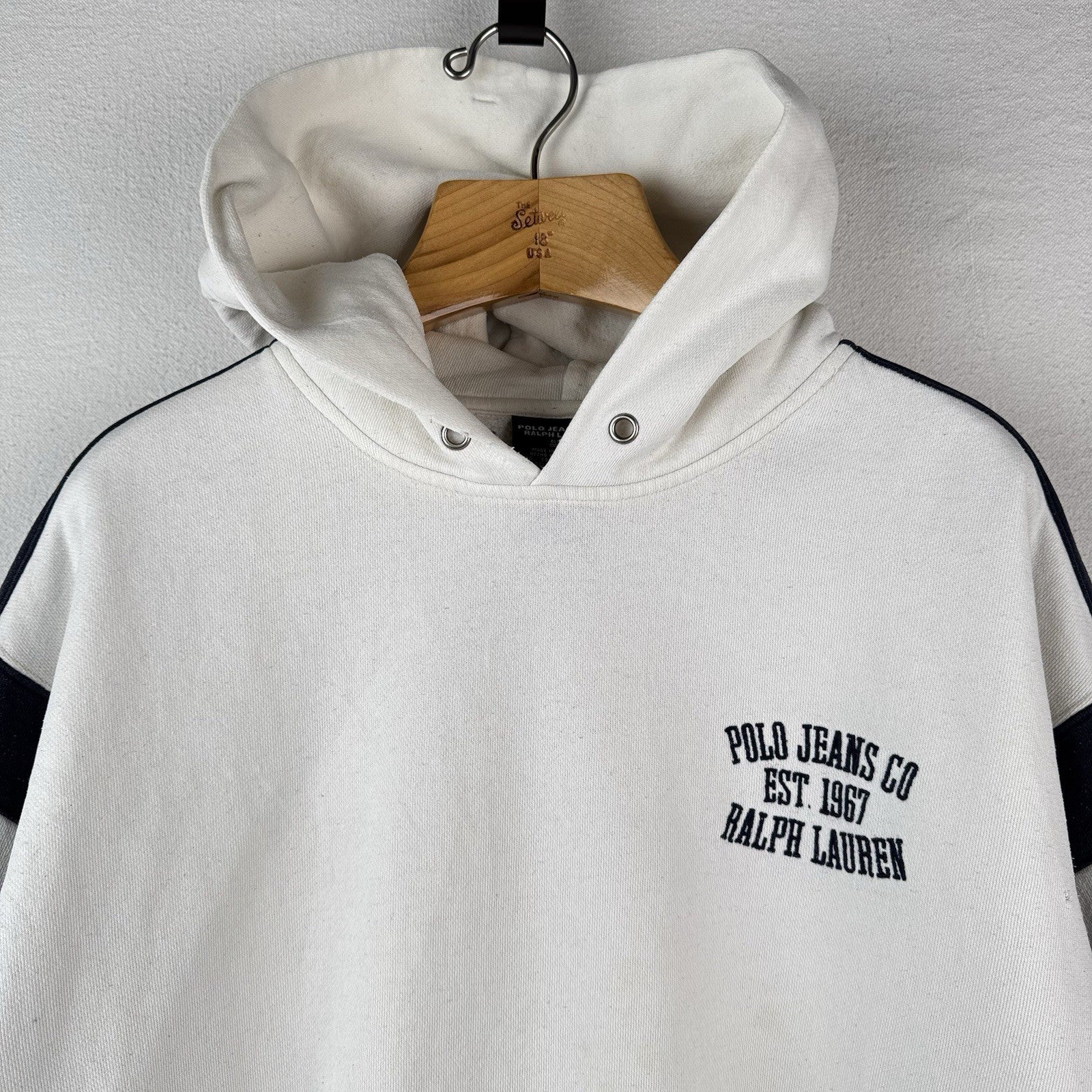 Polo Jeans Co. Ralph Lauren Men's XL X-Large Hooded Sweatshirt White Blue *Read