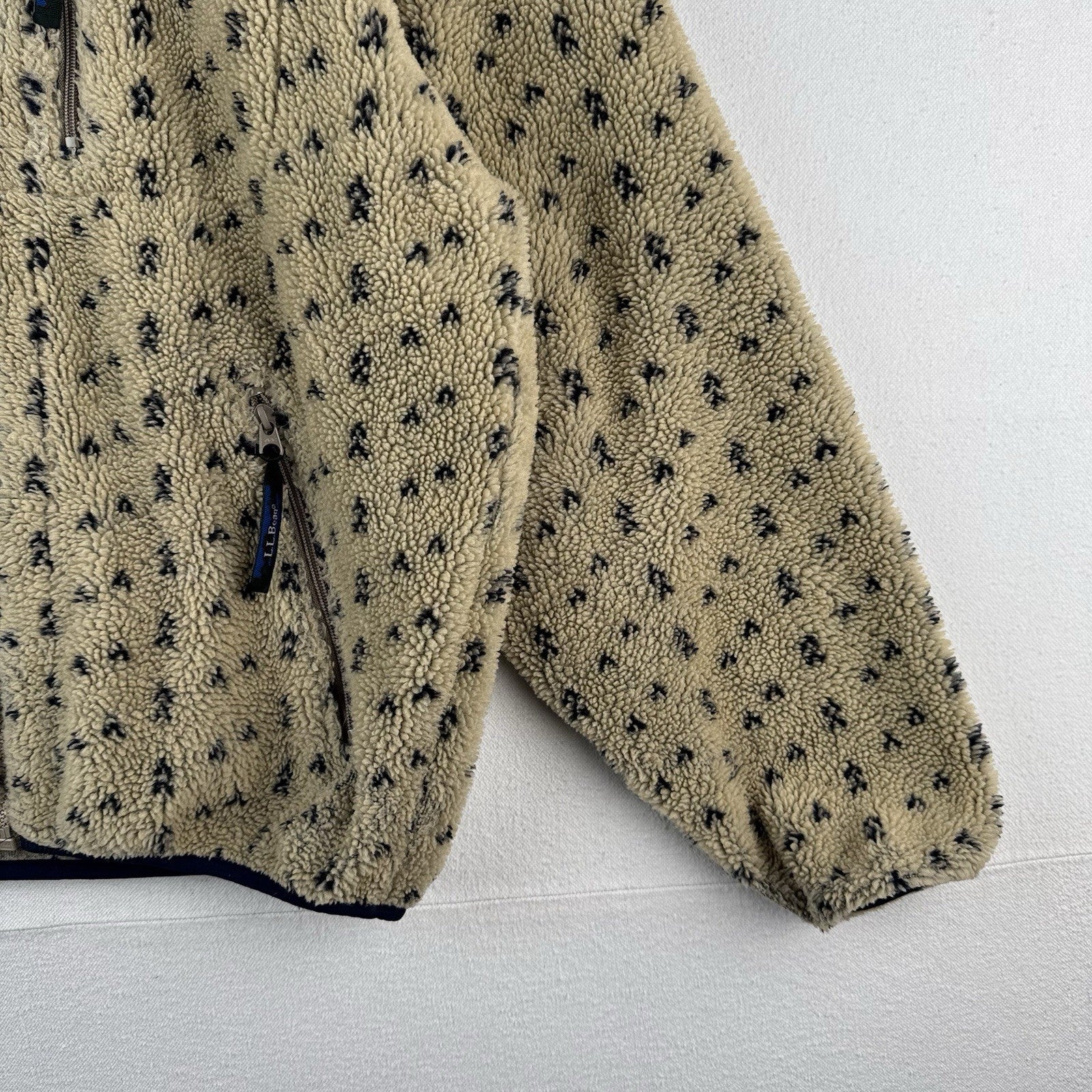 80's Vtg L.L. Bean Tan Beige Birdseye Fleece Sherpa Jacket Size M Deep Pile Boxy
