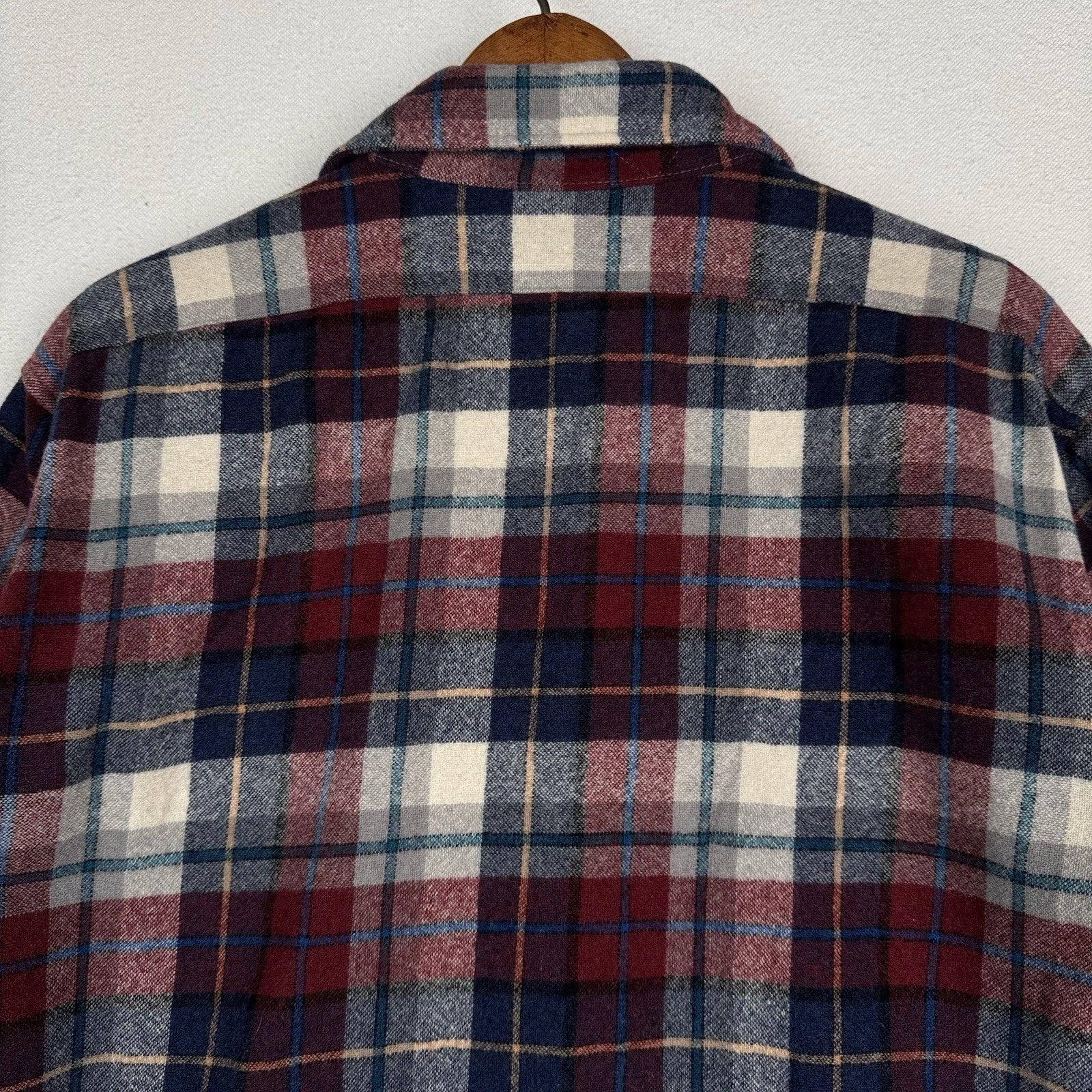 Vintage Pendleton 100% Virgin Wool Board Shirt Red White Blue Plaid Men's Large