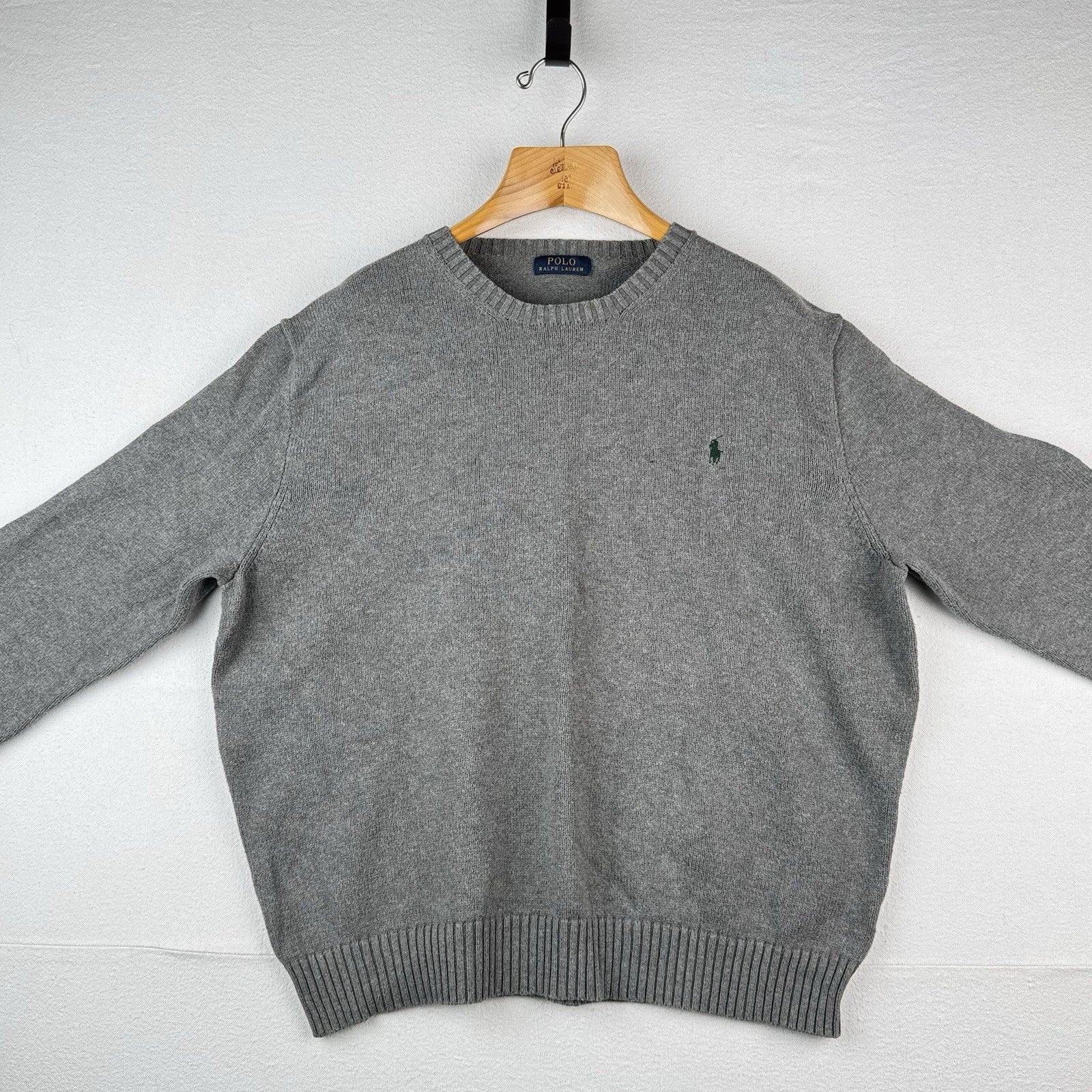 Polo Ralph Lauren Cotton Gray Knit Crewneck Sweater Men’s XLarge XL Blue Pony