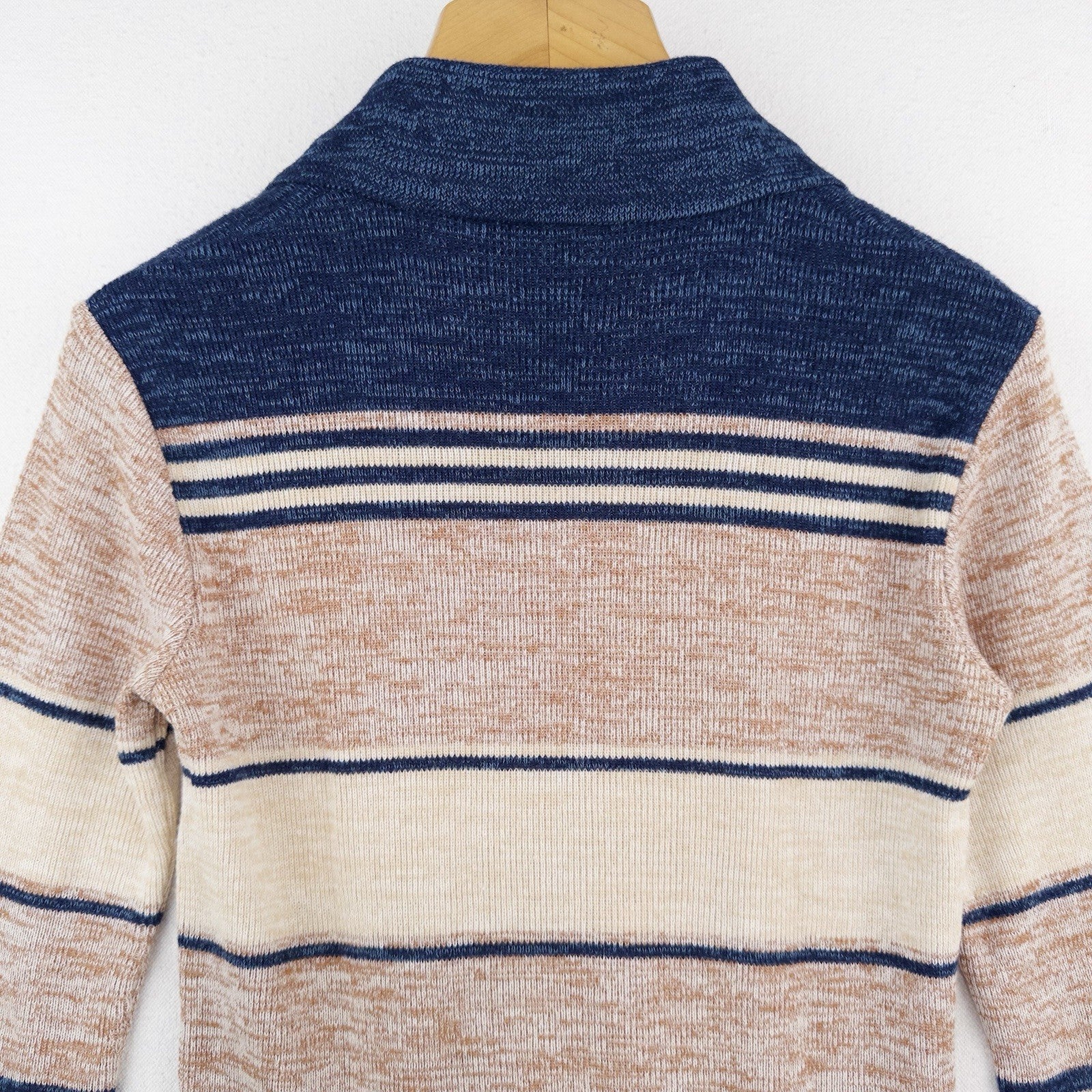 70’s Vtg Columbiaknit Johnny Collar V Neck Sweater Mens Medium Cream Blue Stripe