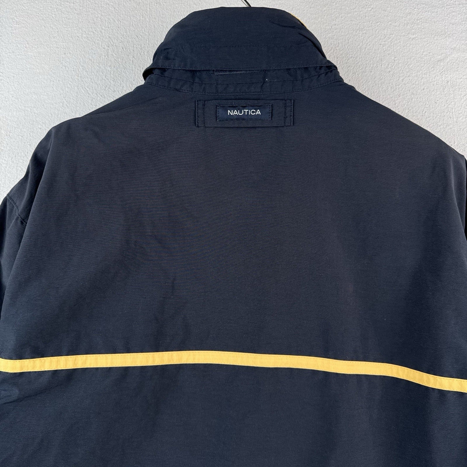 90’s Vtg Nautica NS-83 Windbreaker Hideaway Hood Jacket Mens L Merrill Lynch