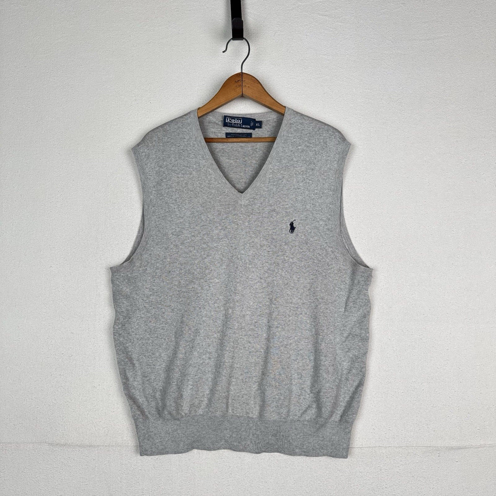 Polo Ralph Lauren Sweater Vest Men XL Regular Fit Gray Cotton Pullover V-Neck