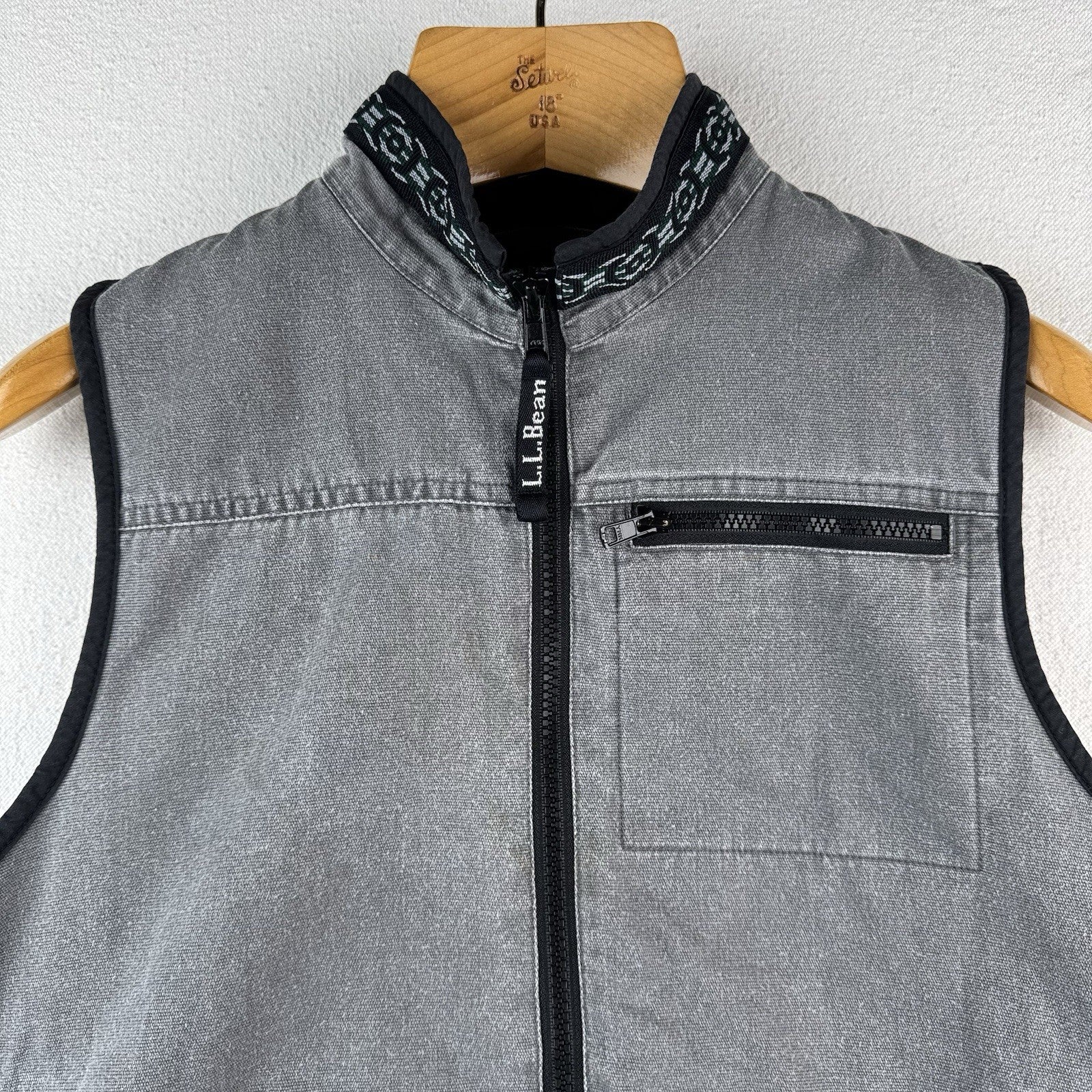 Vtg L.L. Bean Aztec Canvas Vest Kids M 10-12 Southwestern Zip Western Gray