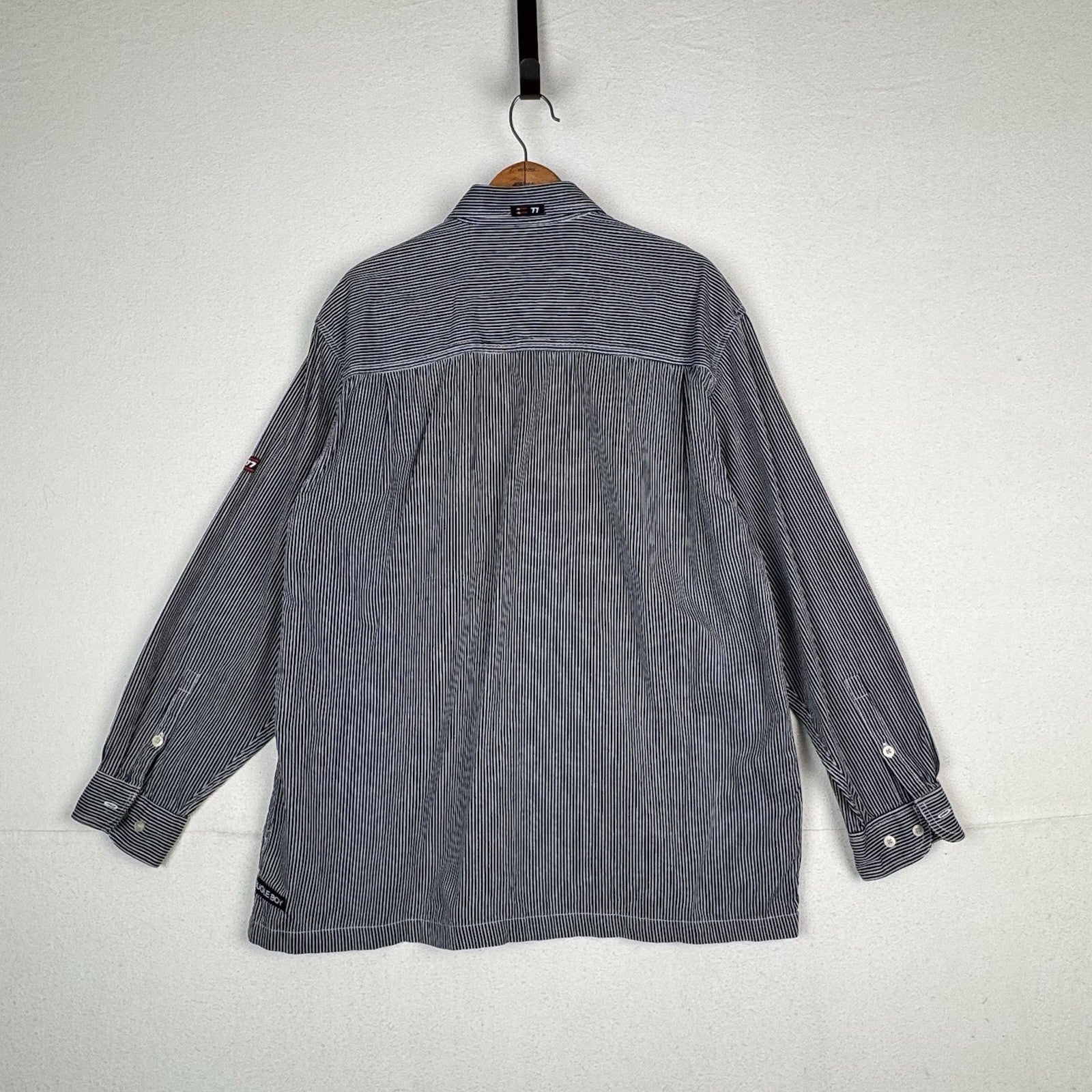 Vintage Bugle Boy 80s 90s Engineer Striped Long Sleeve Button Shirt Blue Men’s L