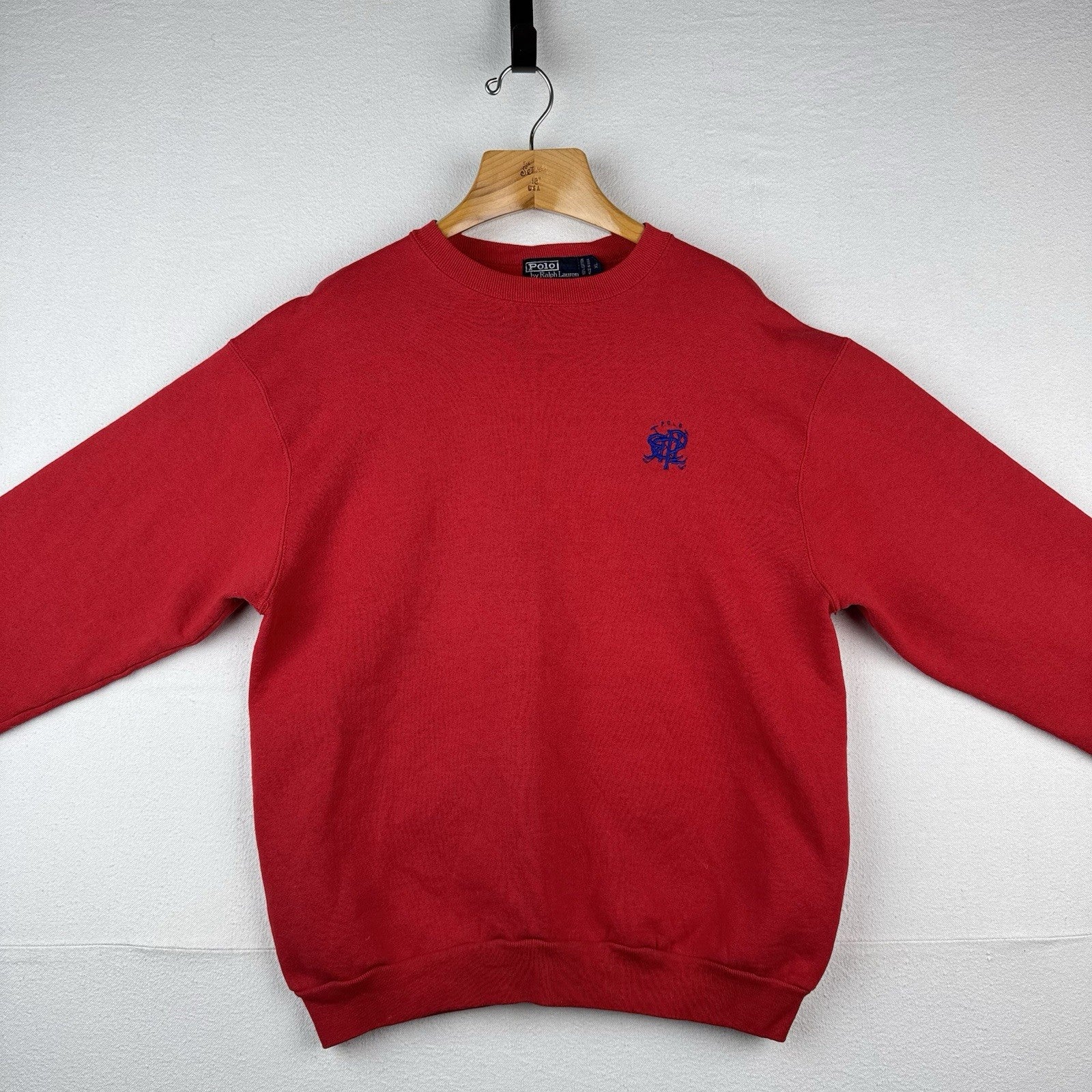 80’s Vtg Polo Ralph Lauren Sweatshirt Men XL Scribble Crest Red No Side Seam USA