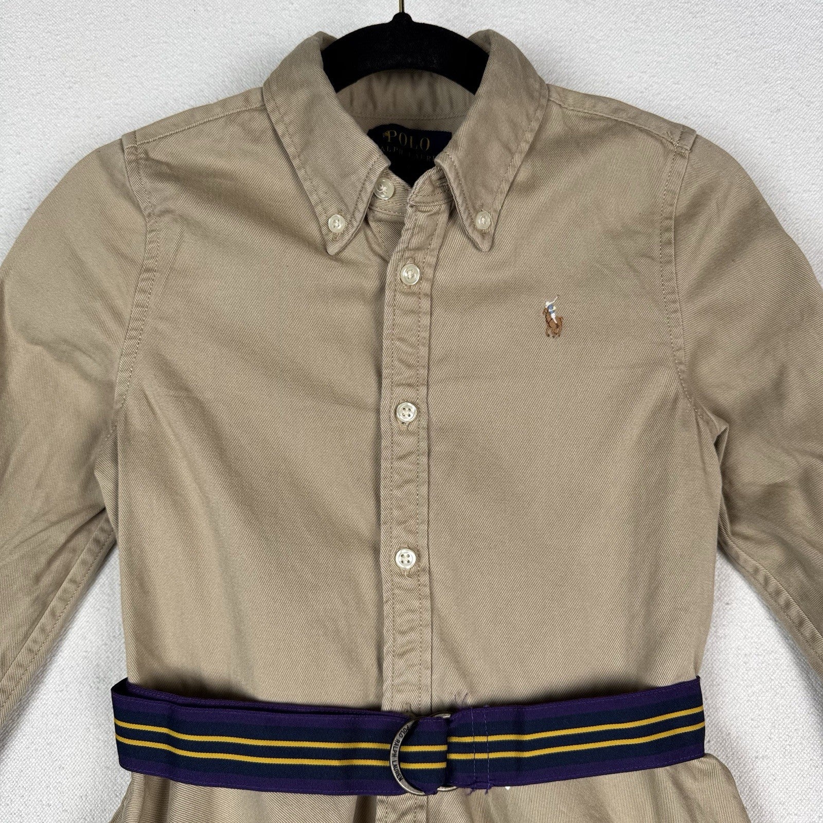 Polo Ralph Lauren Girls 6 Belted Cotton Chino Shirtdress With Pockets