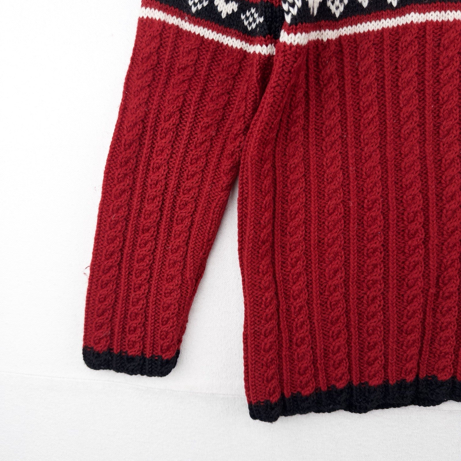 Lauren Ralph Lauren M Sweater 100% Worsted Wool Red Black Fair Isle Ski Snow