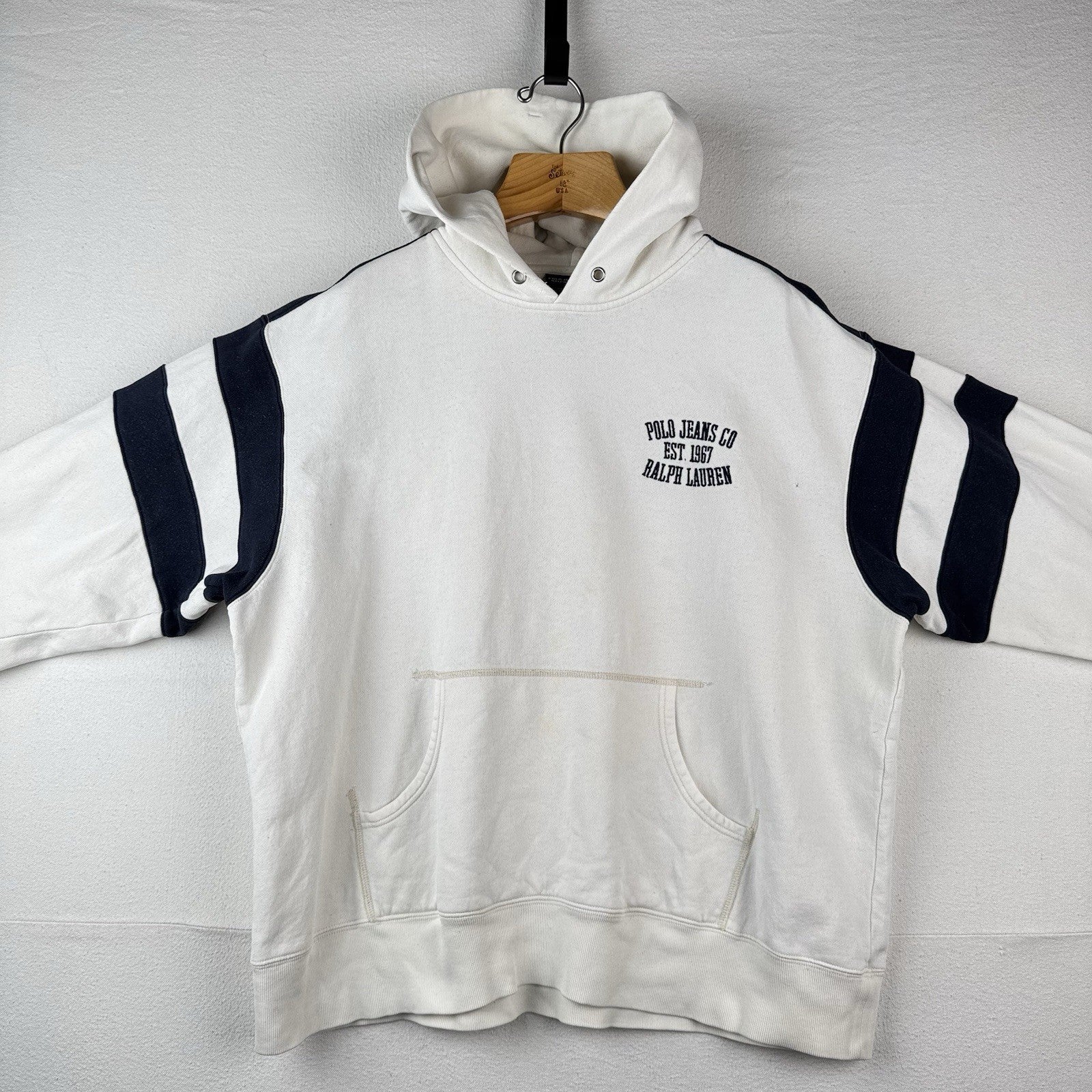 Polo Jeans Co. Ralph Lauren Men's XL X-Large Hooded Sweatshirt White Blue *Read