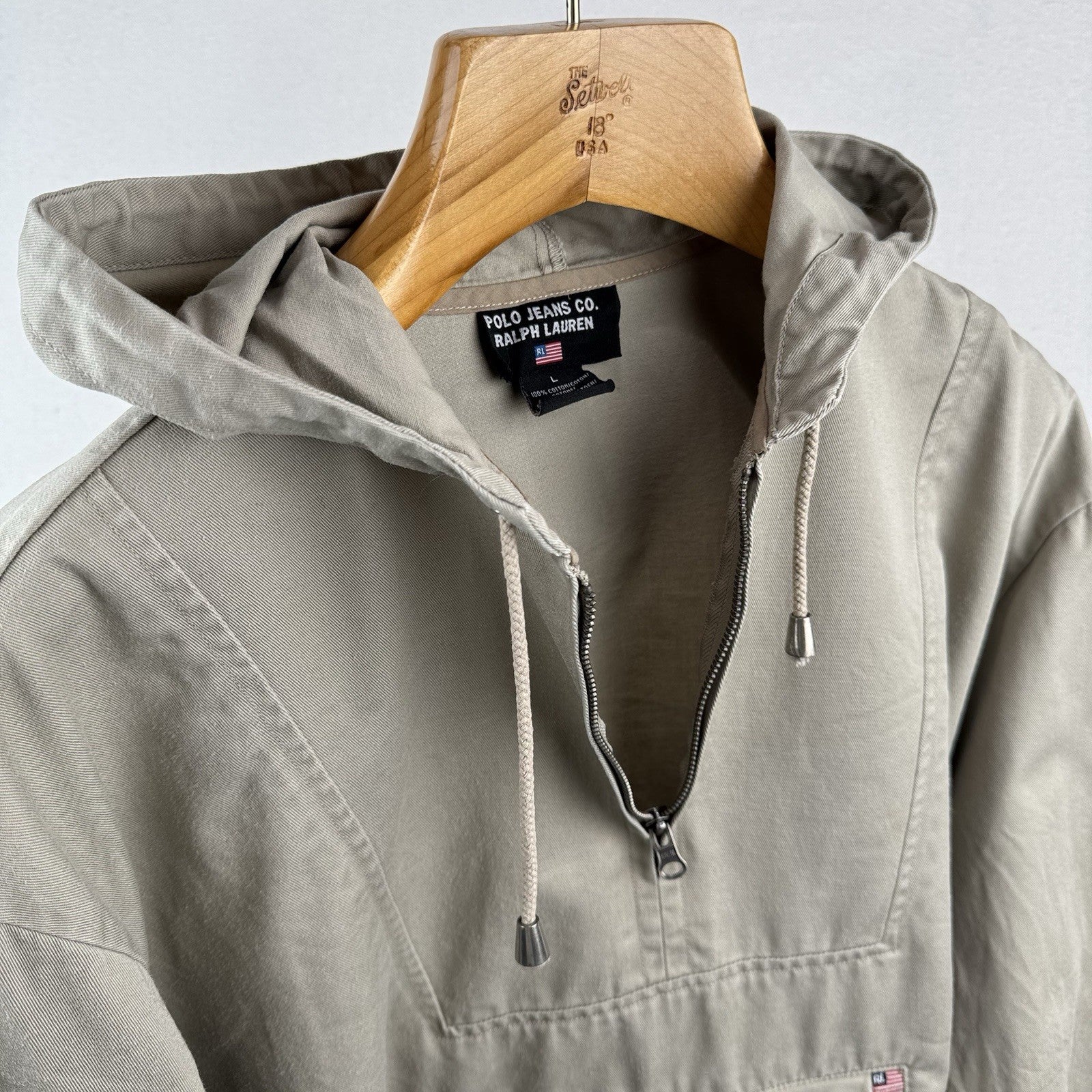 Vintage Polo Jeans Co Ralph Lauren Anorak Hoodie Mens L Tan Beige Jacket *Read