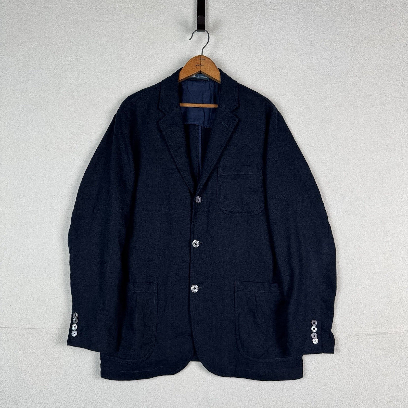 Polo Ralph Lauren Blazer Men 42R Navy Blue Linen Sport Coat Jacket Unstructured