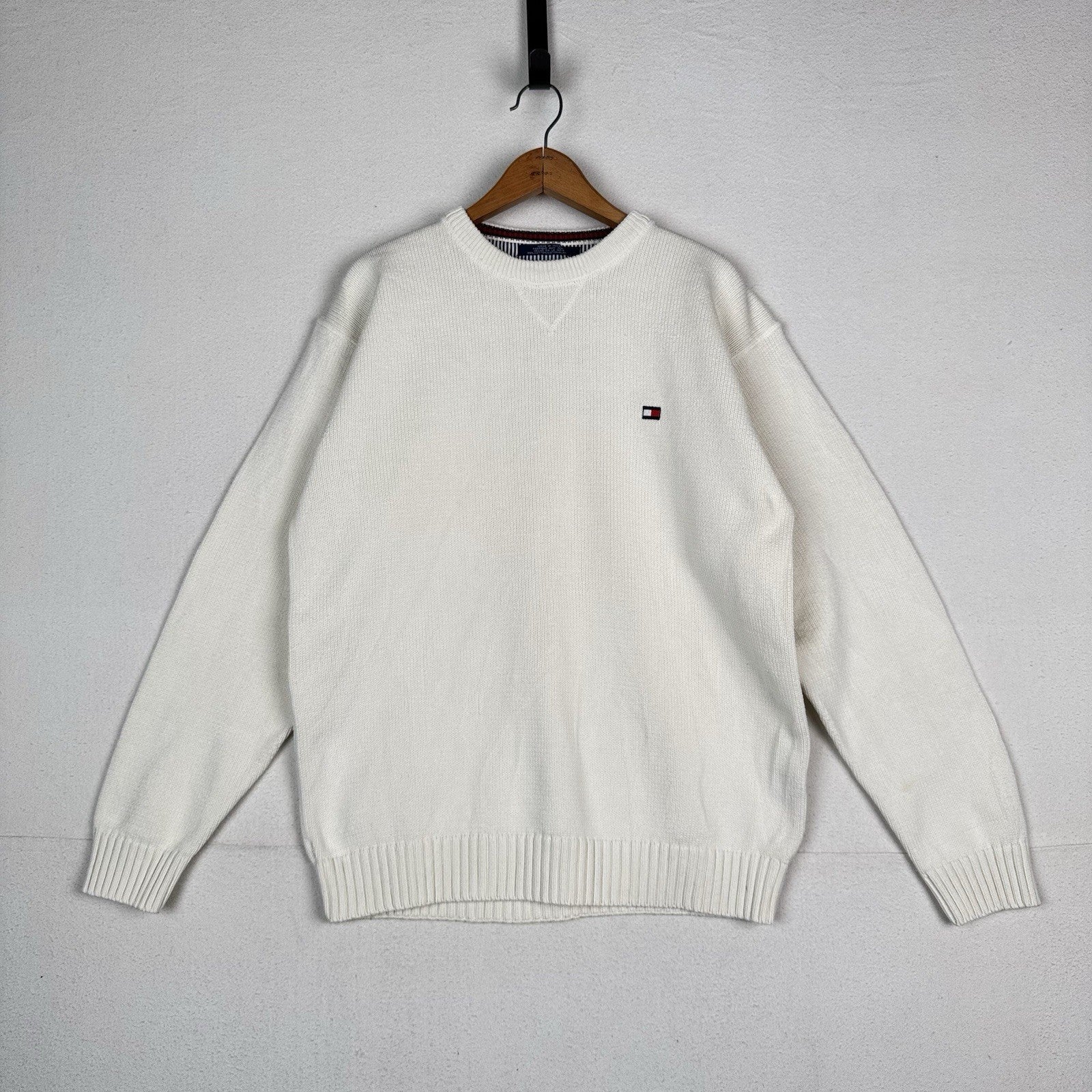 Vintage Tommy Hilfiger Men's Knit Cotton Crewneck Sweater Large White