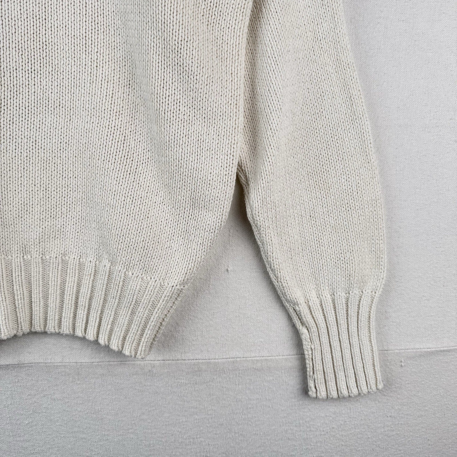 90s Vtg Polo Ralph Lauren Sweater Men's M Cream 100% Cotton V-Neck Navy Pony