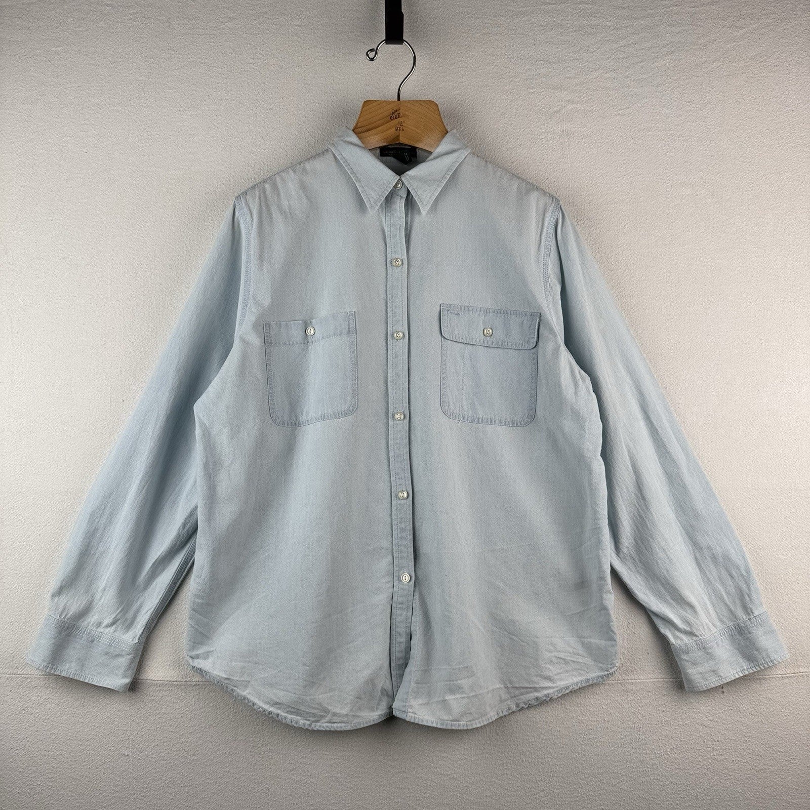 Lauren Ralph Lauren Women's XL Blue Chambray Button Down Shirt 100% Cotton