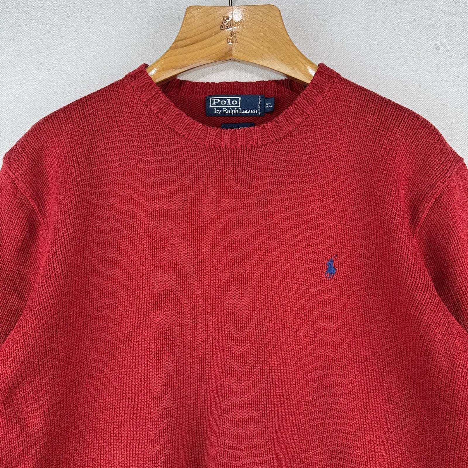 90’s Vintage Polo Ralph Lauren Mens XL Sweater Red Knit Crew 100% Cotton